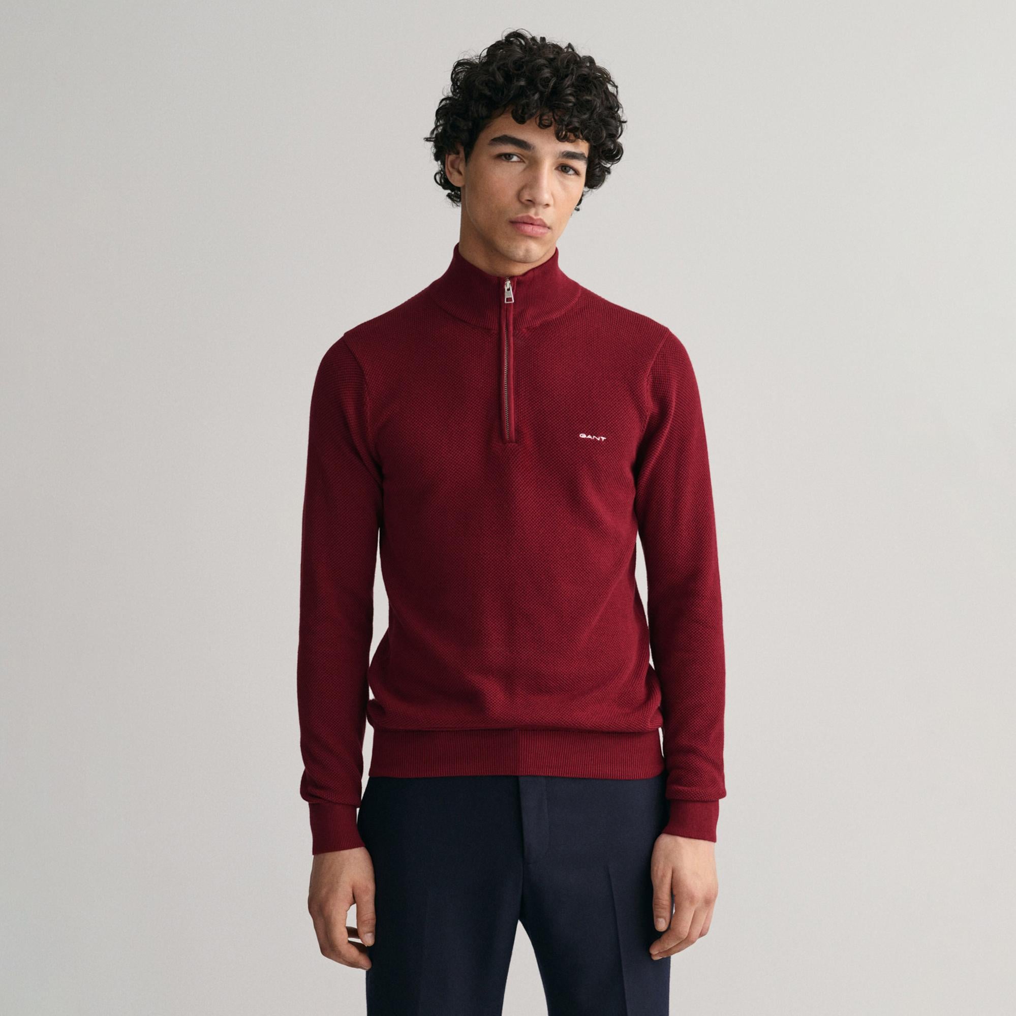 GANT Erkek Bordo Regular Fit Yarım Fermuarlı Kazak