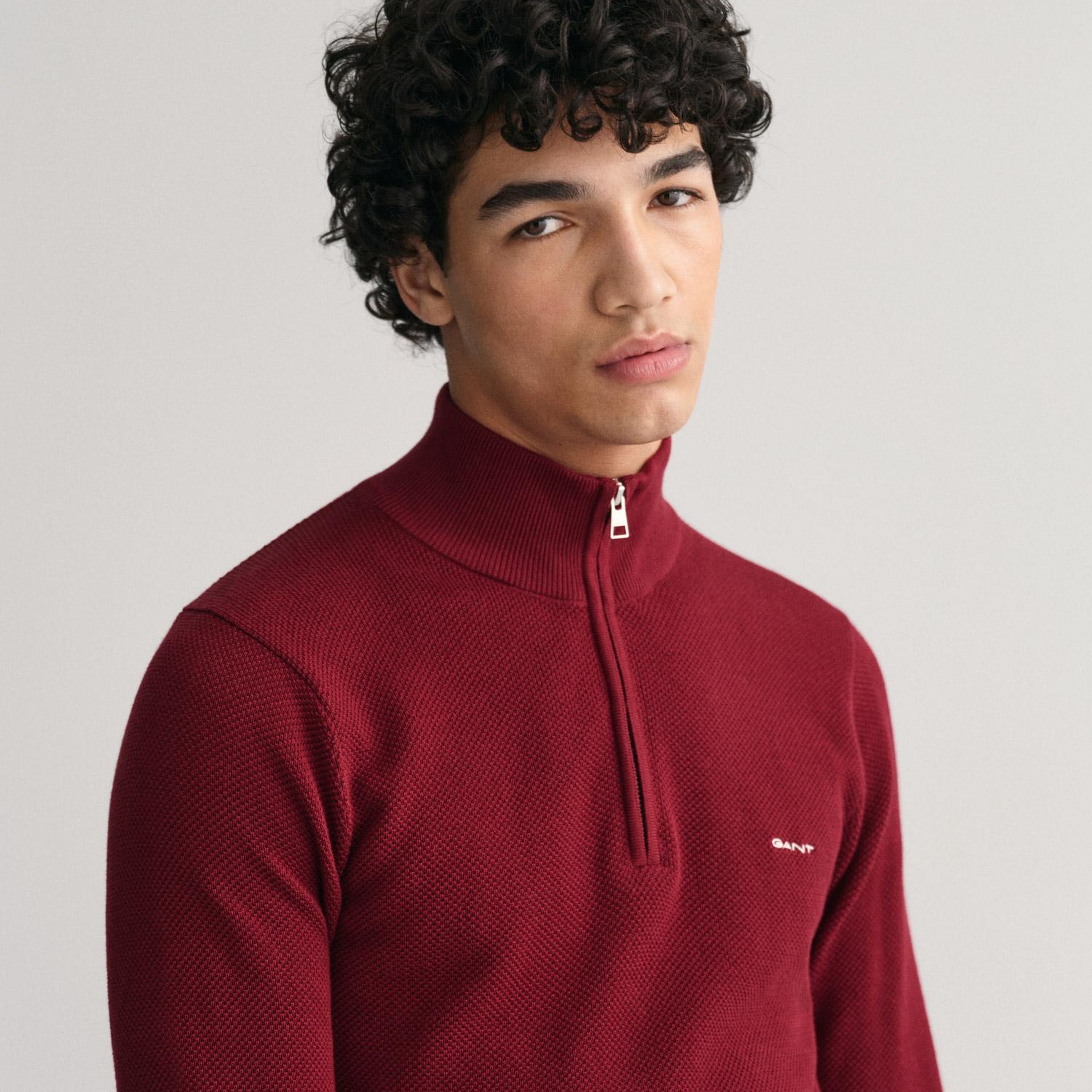 GANT Erkek Bordo Regular Fit Yarım Fermuarlı Kazak