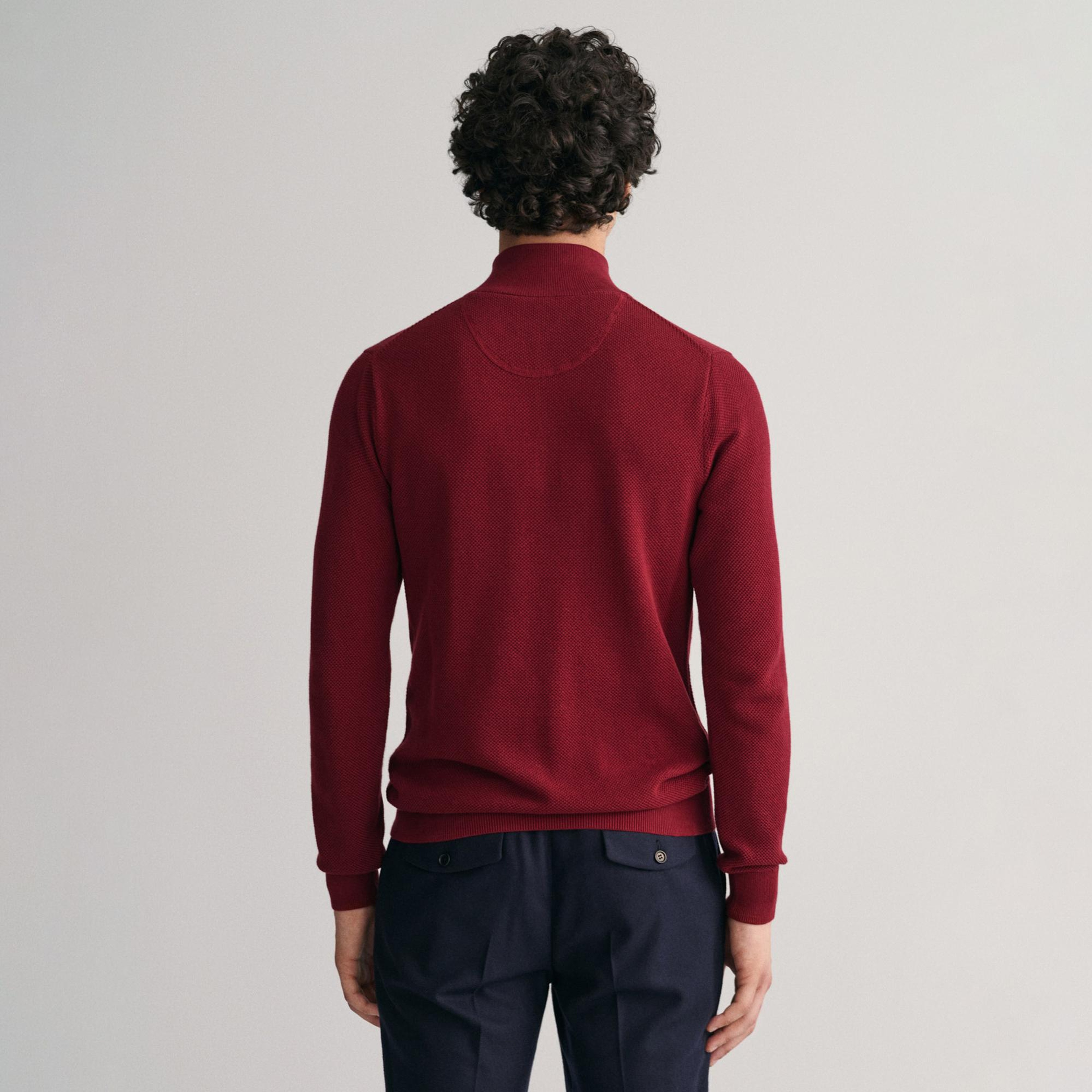 GANT Erkek Bordo Regular Fit Yarım Fermuarlı Kazak