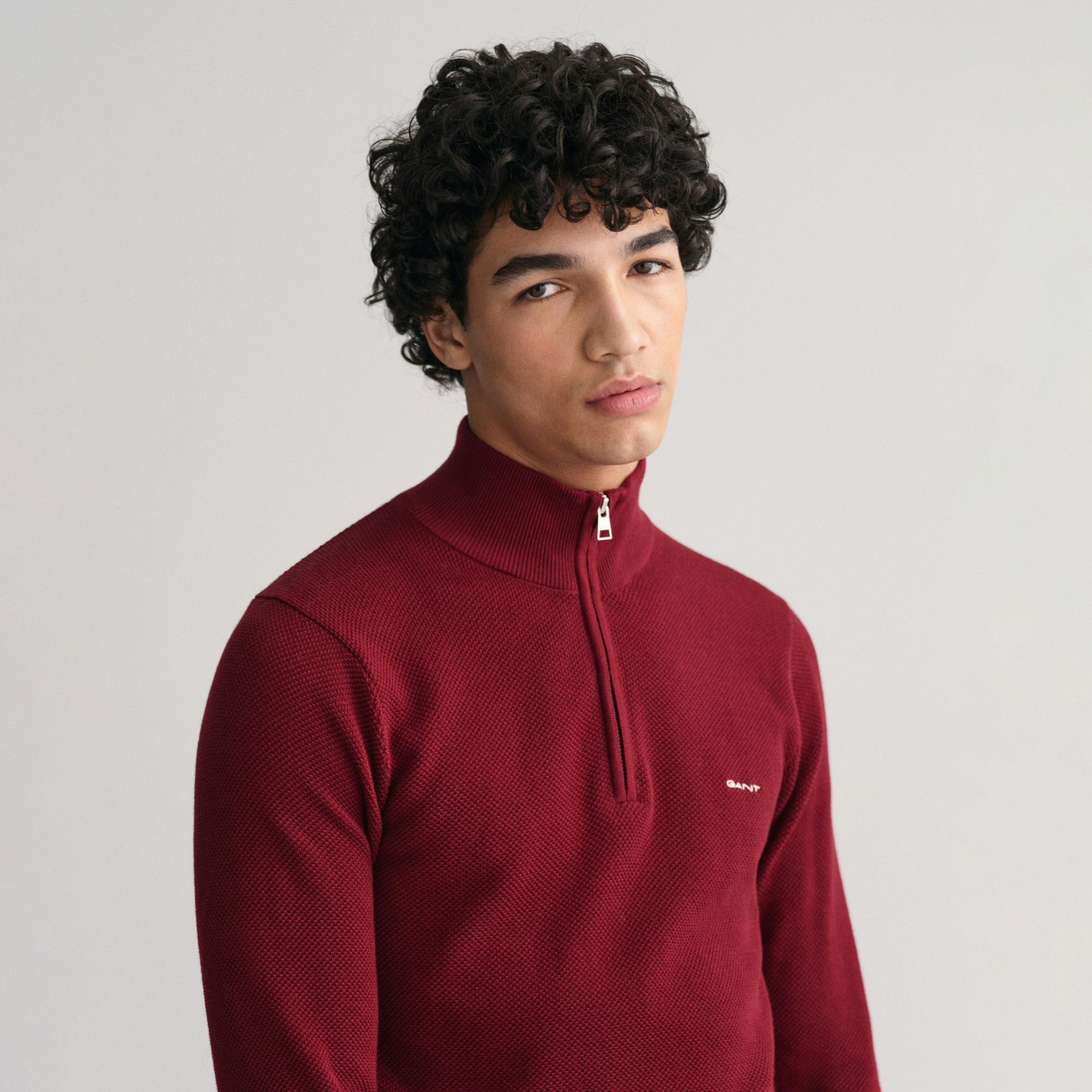 GANT Erkek Bordo Regular Fit Yarım Fermuarlı Kazak
