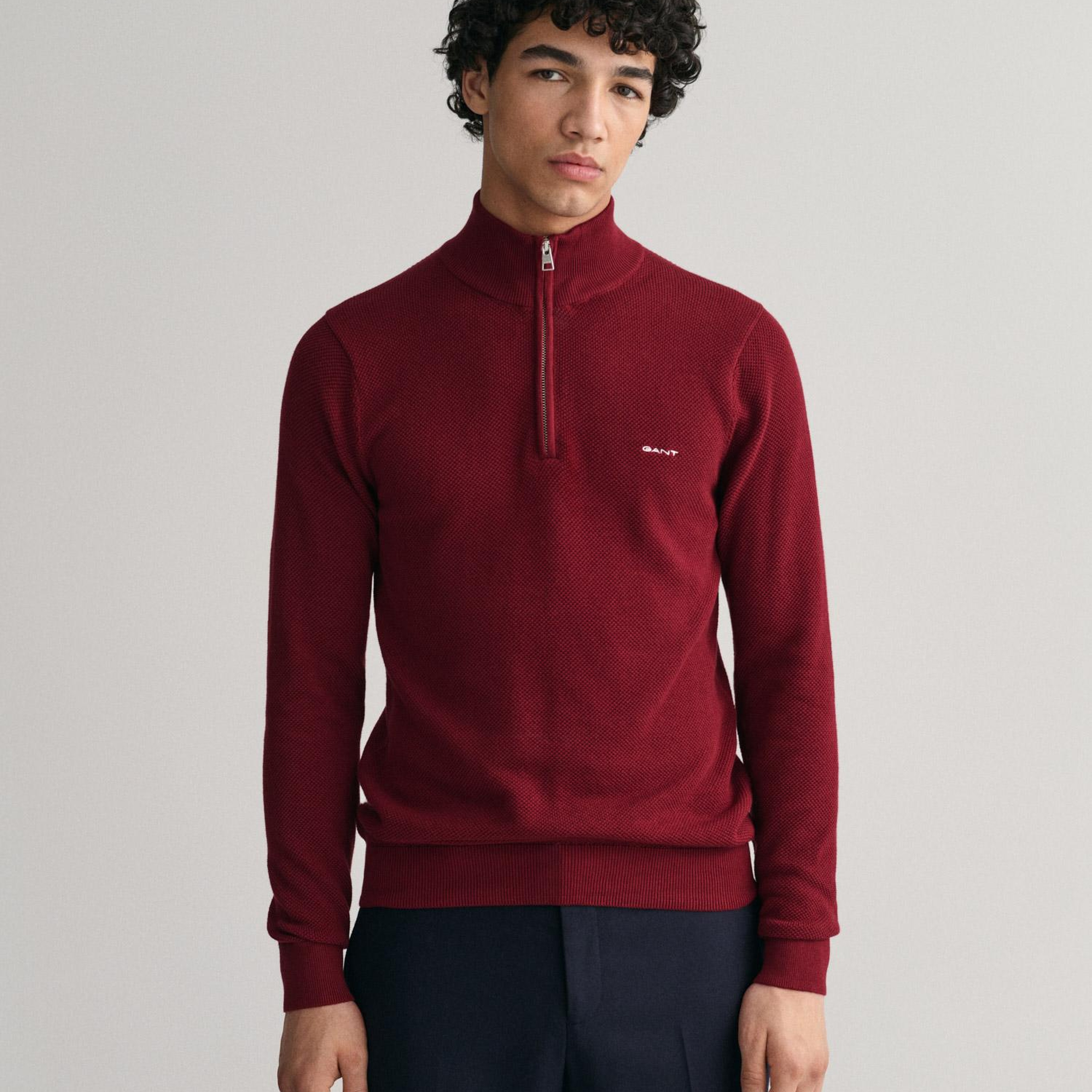 GANT Erkek Bordo Regular Fit Yarım Fermuarlı Kazak