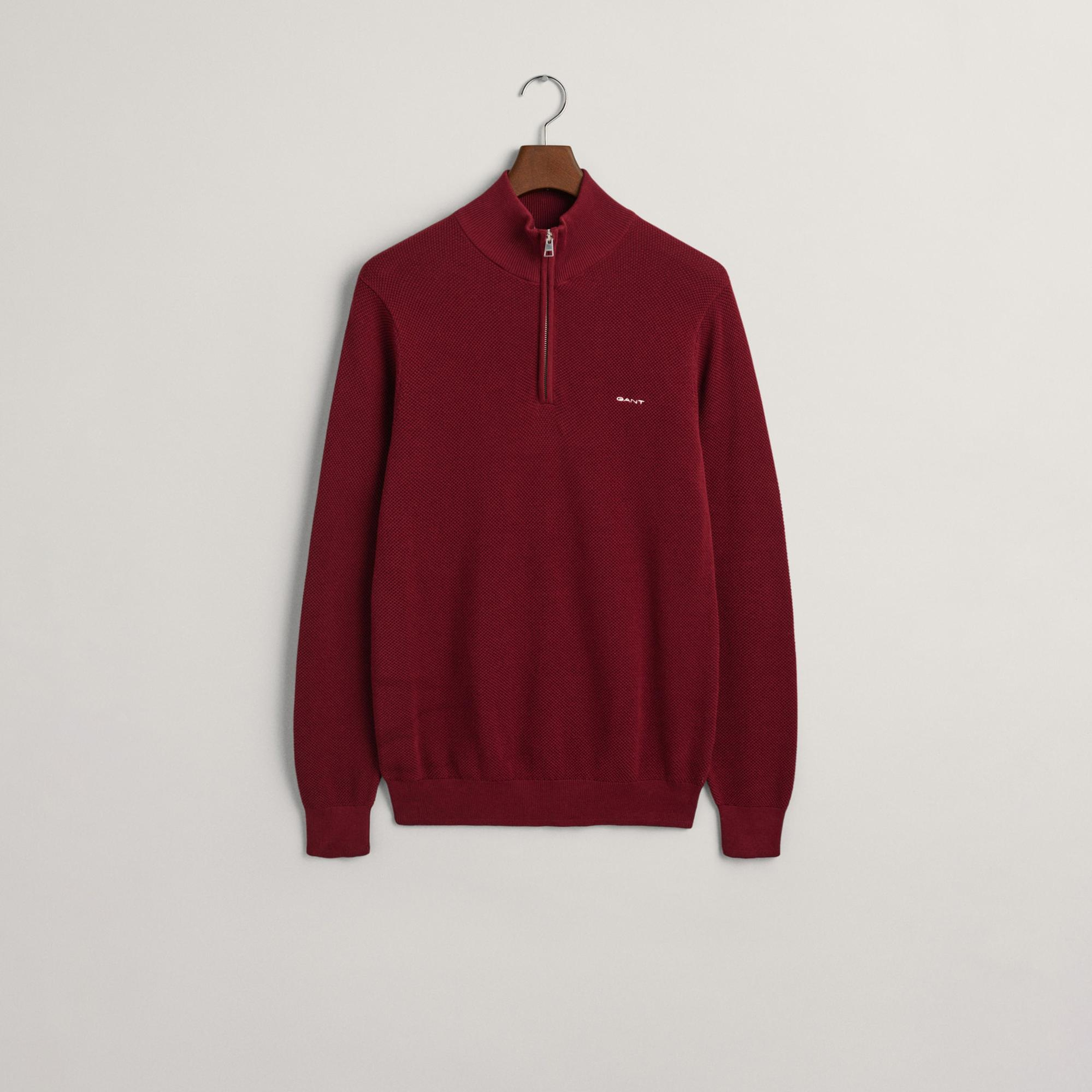 GANT Erkek Bordo Regular Fit Yarım Fermuarlı Kazak