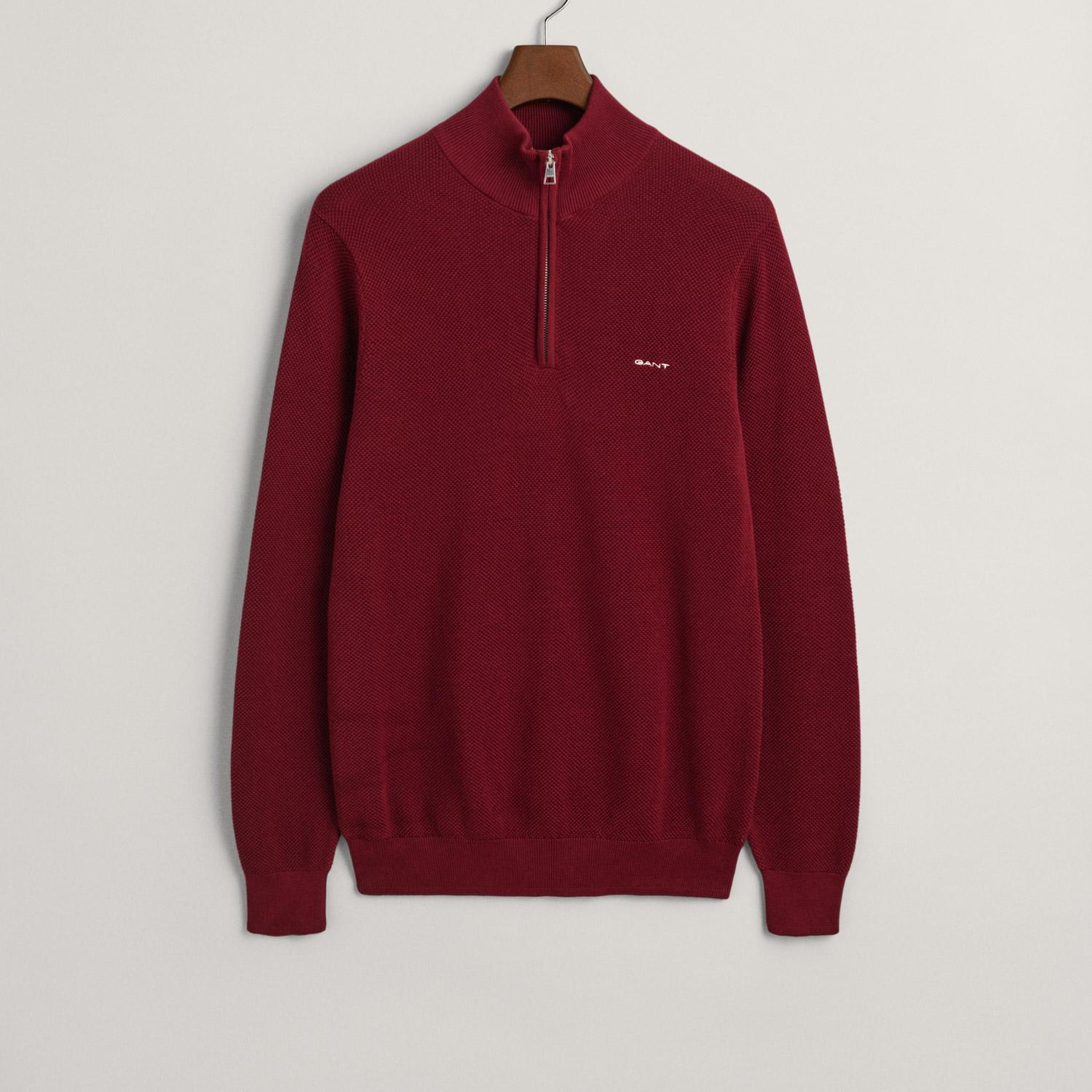 GANT Erkek Bordo Regular Fit Yarım Fermuarlı Kazak