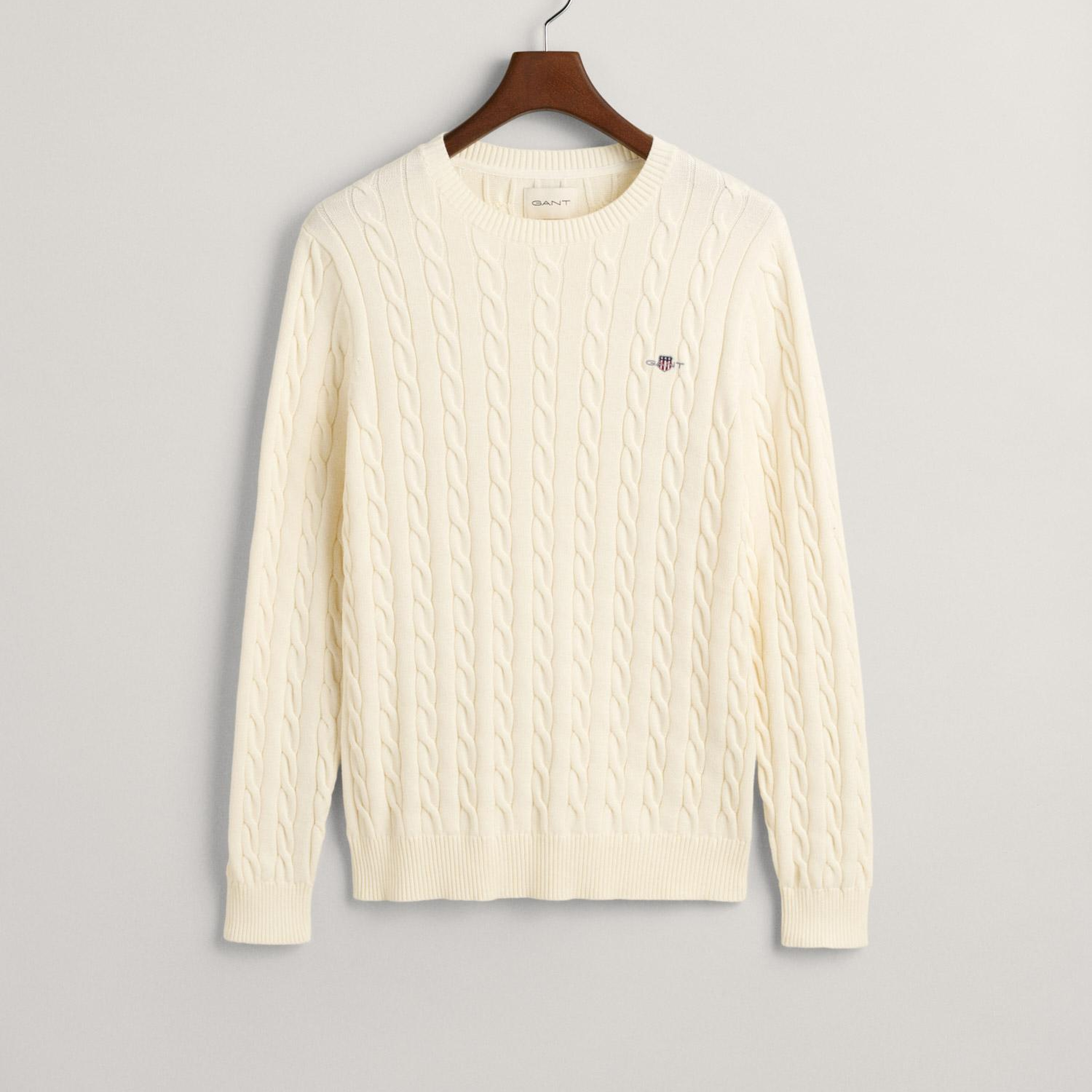 GANT Erkek Krem Regular Fit Bisiklet Yaka Örgü Kazak