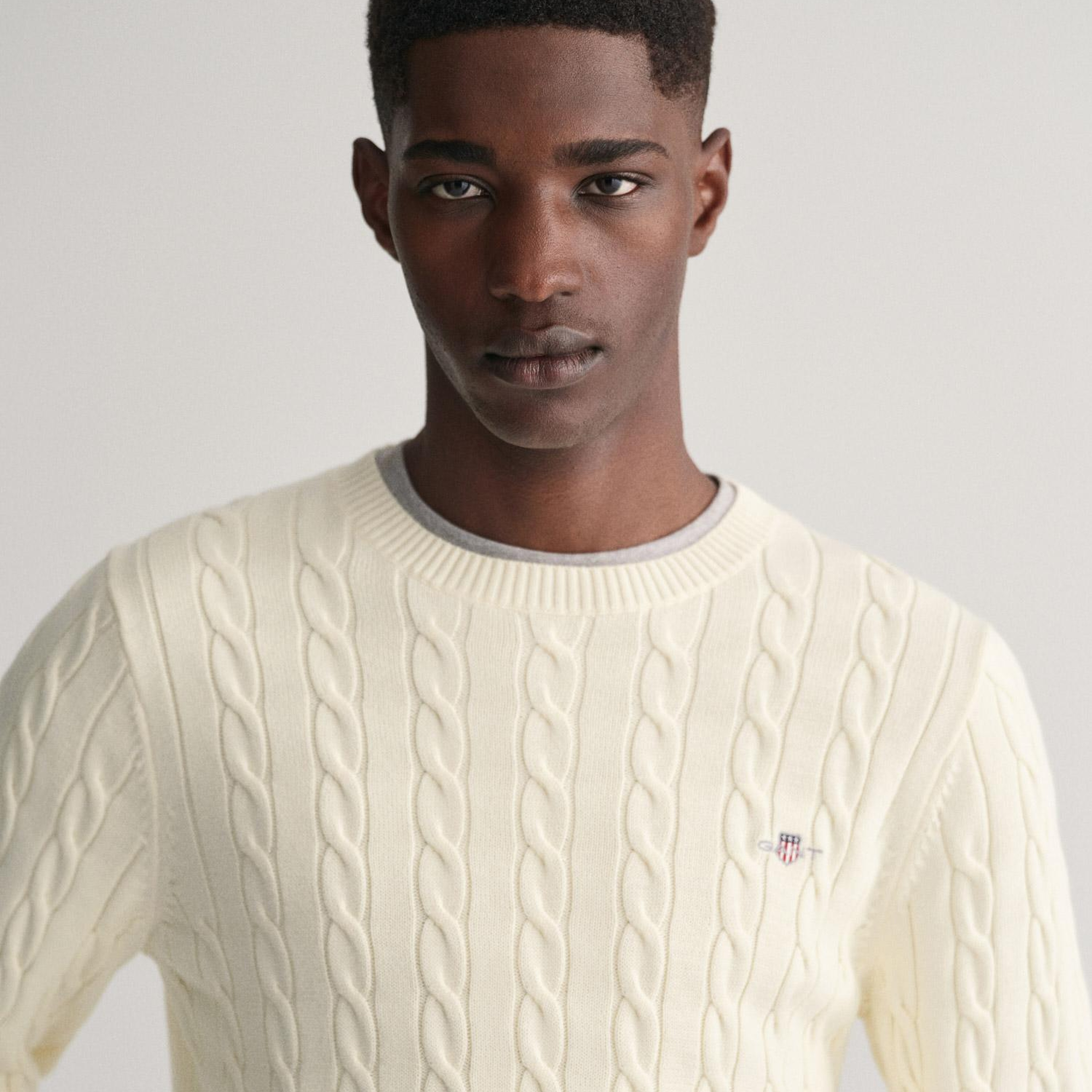 GANT Erkek Krem Regular Fit Bisiklet Yaka Örgü Kazak