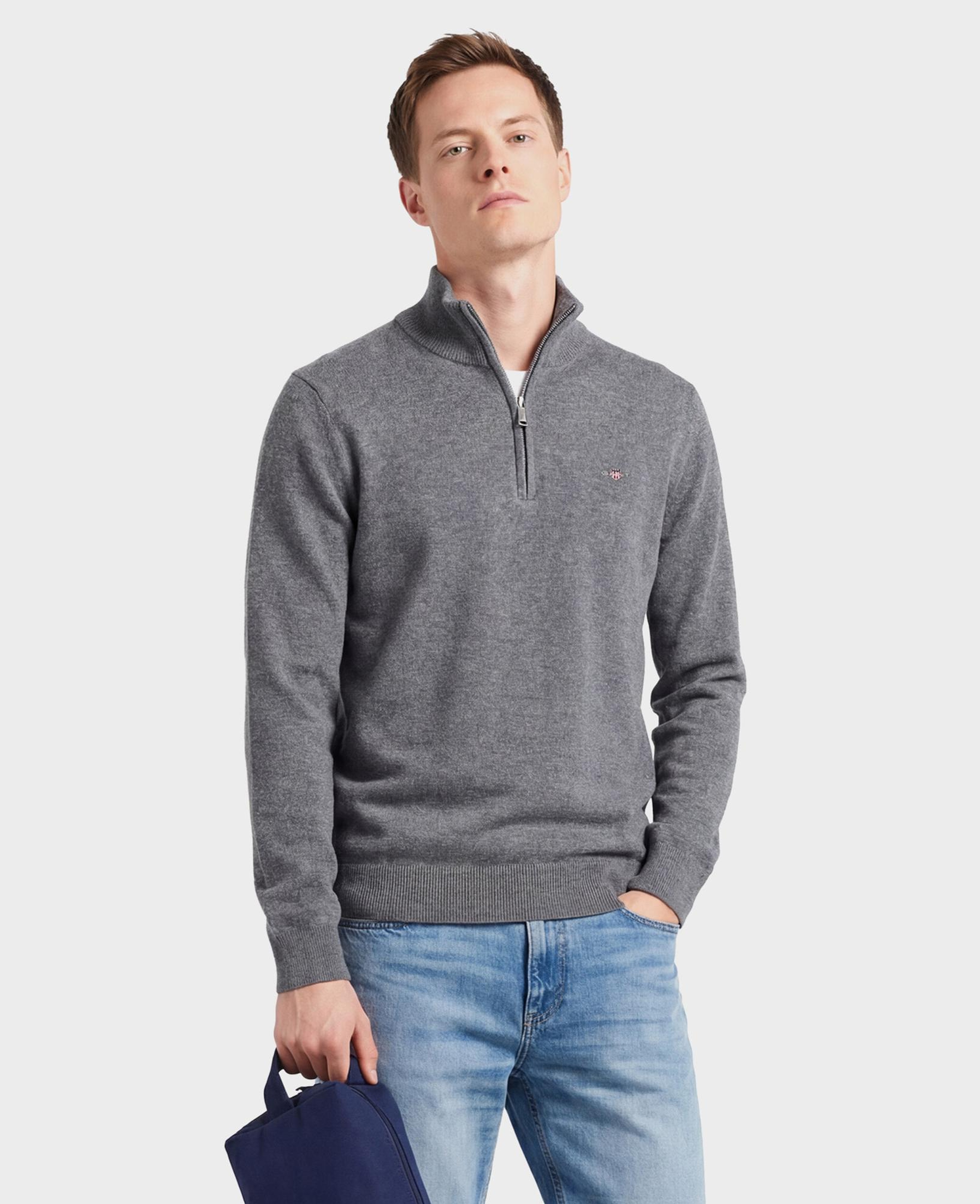 GANT Erkek Gri Regular Fit Yarım Fermuarlı Yün Kazak