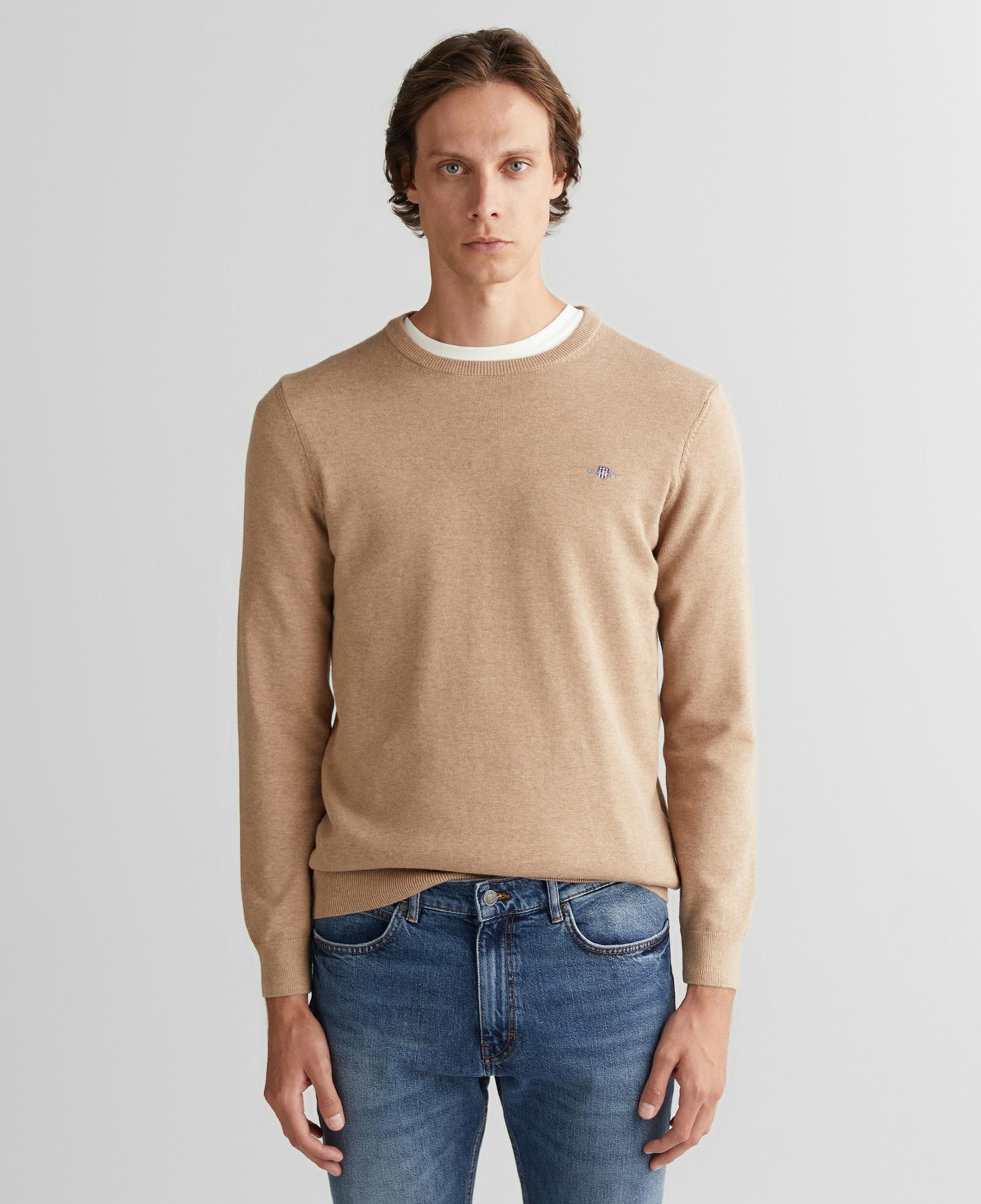 GANT Erkek Bej Regular Fit Bisiklet Yaka Kazak