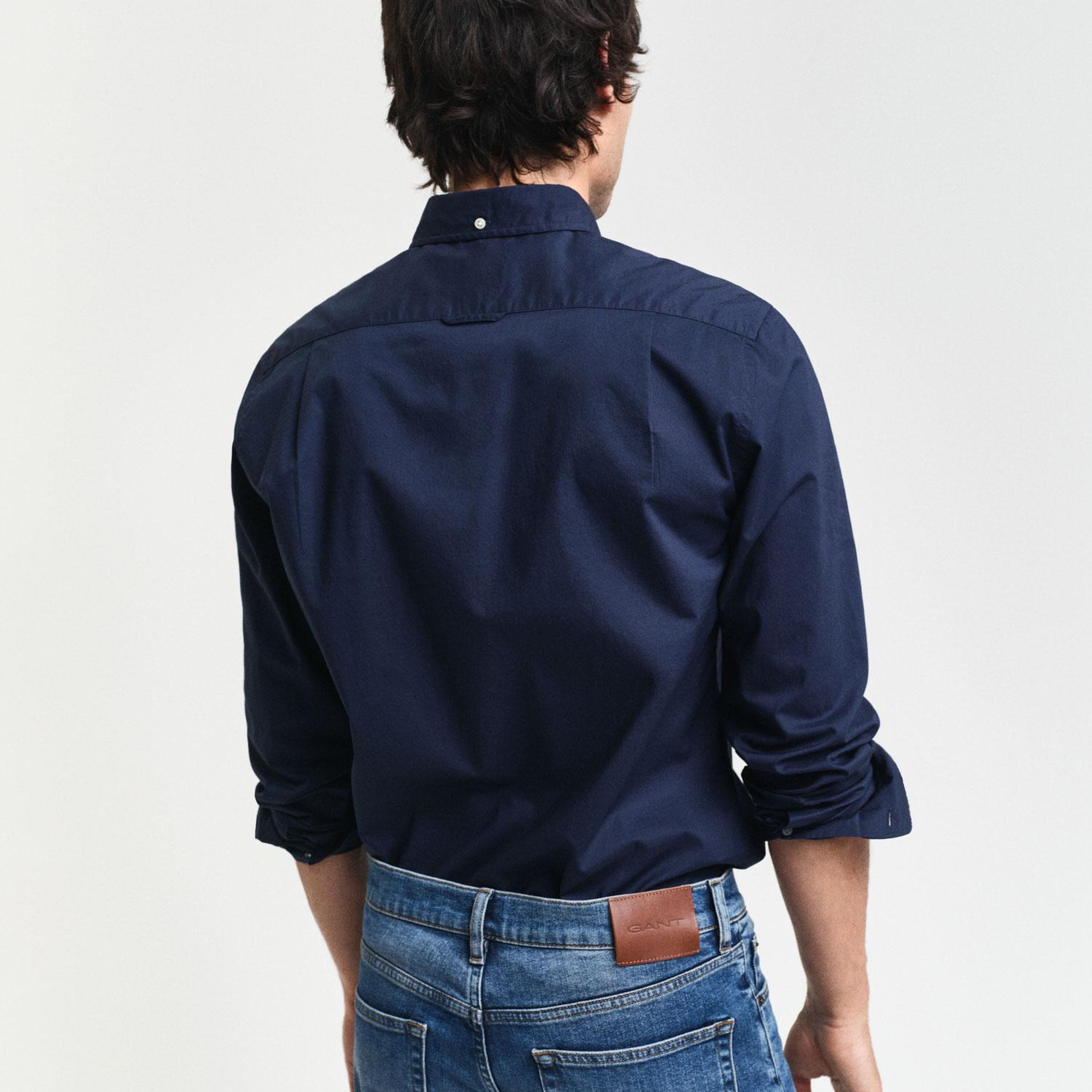 GANT Erkek Lacivert Slim Fit Düğmeli Yaka Broadcloth Gömlek