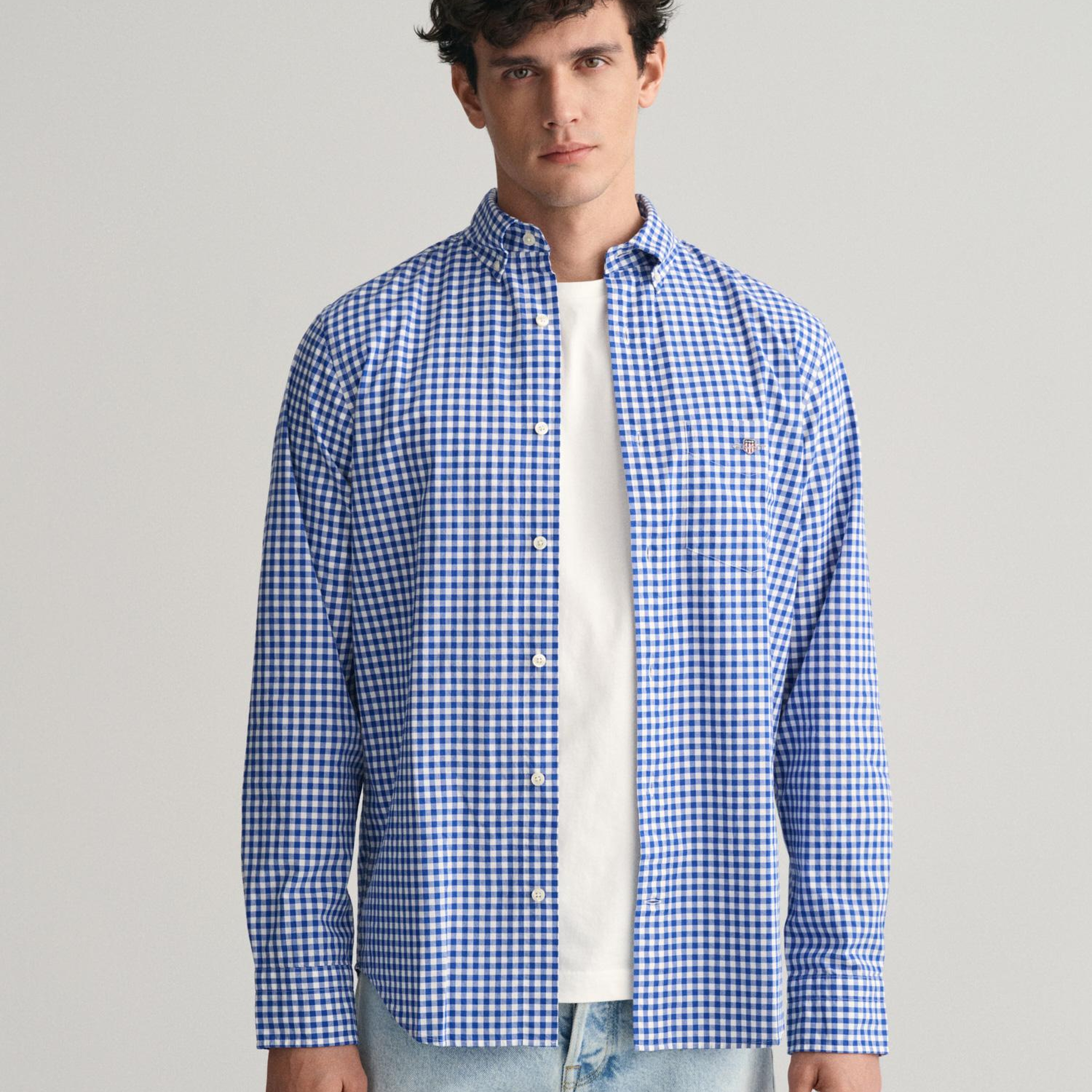 GANT Erkek Mavi Regular Fit Düğmeli Yaka Kareli Gömlek