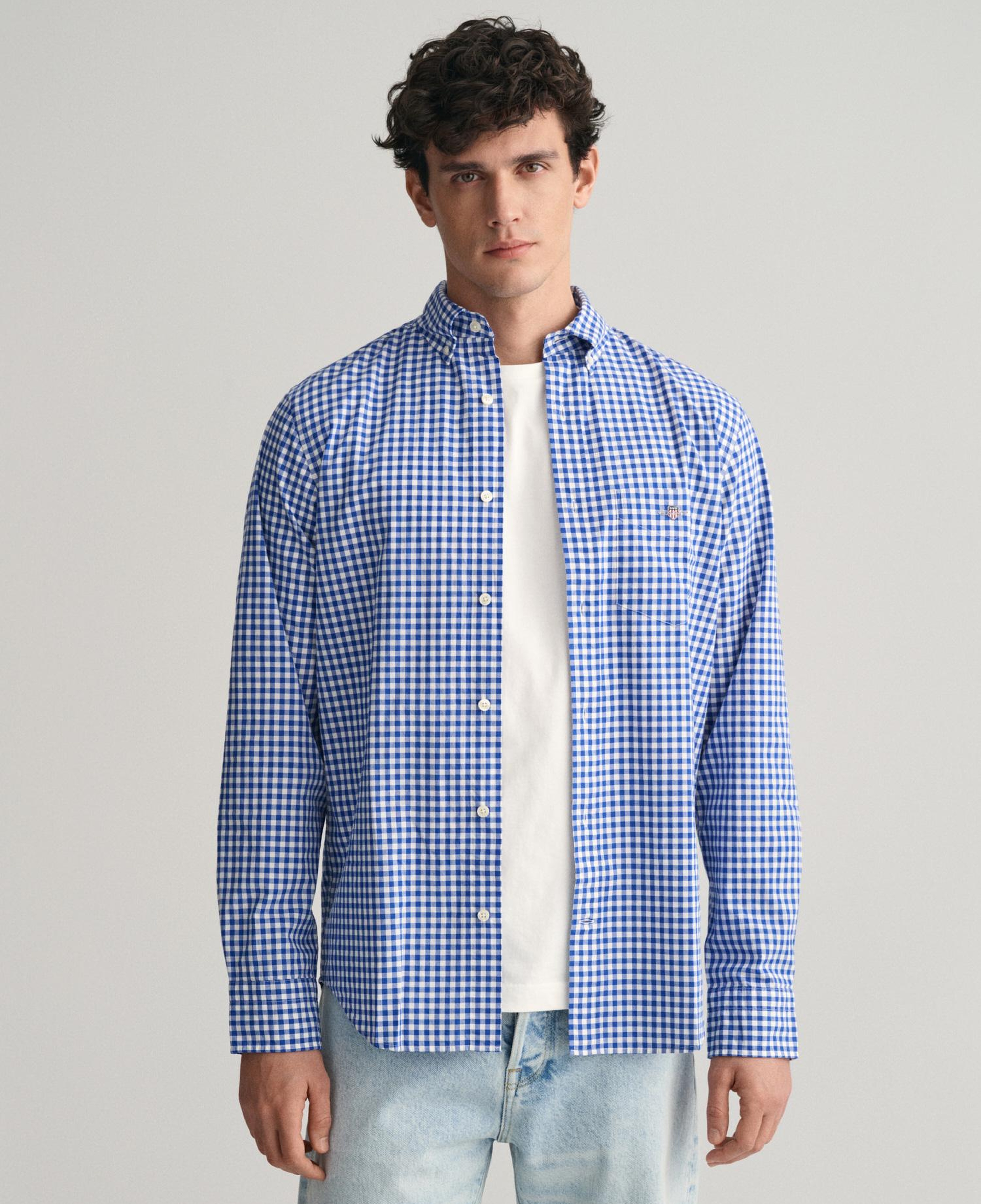 GANT Erkek Mavi Regular Fit Düğmeli Yaka Kareli Gömlek