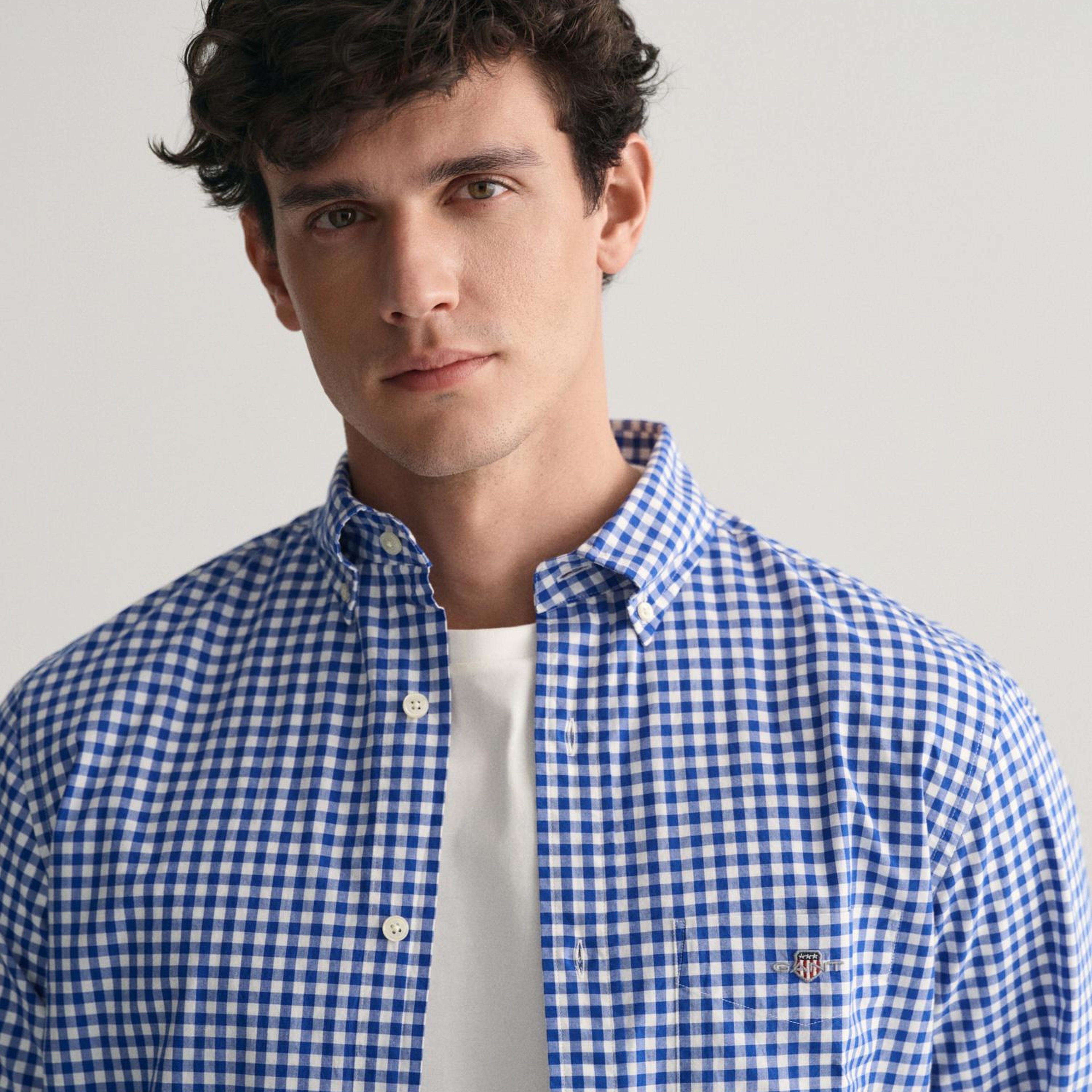 GANT Erkek Mavi Regular Fit Düğmeli Yaka Kareli Gömlek