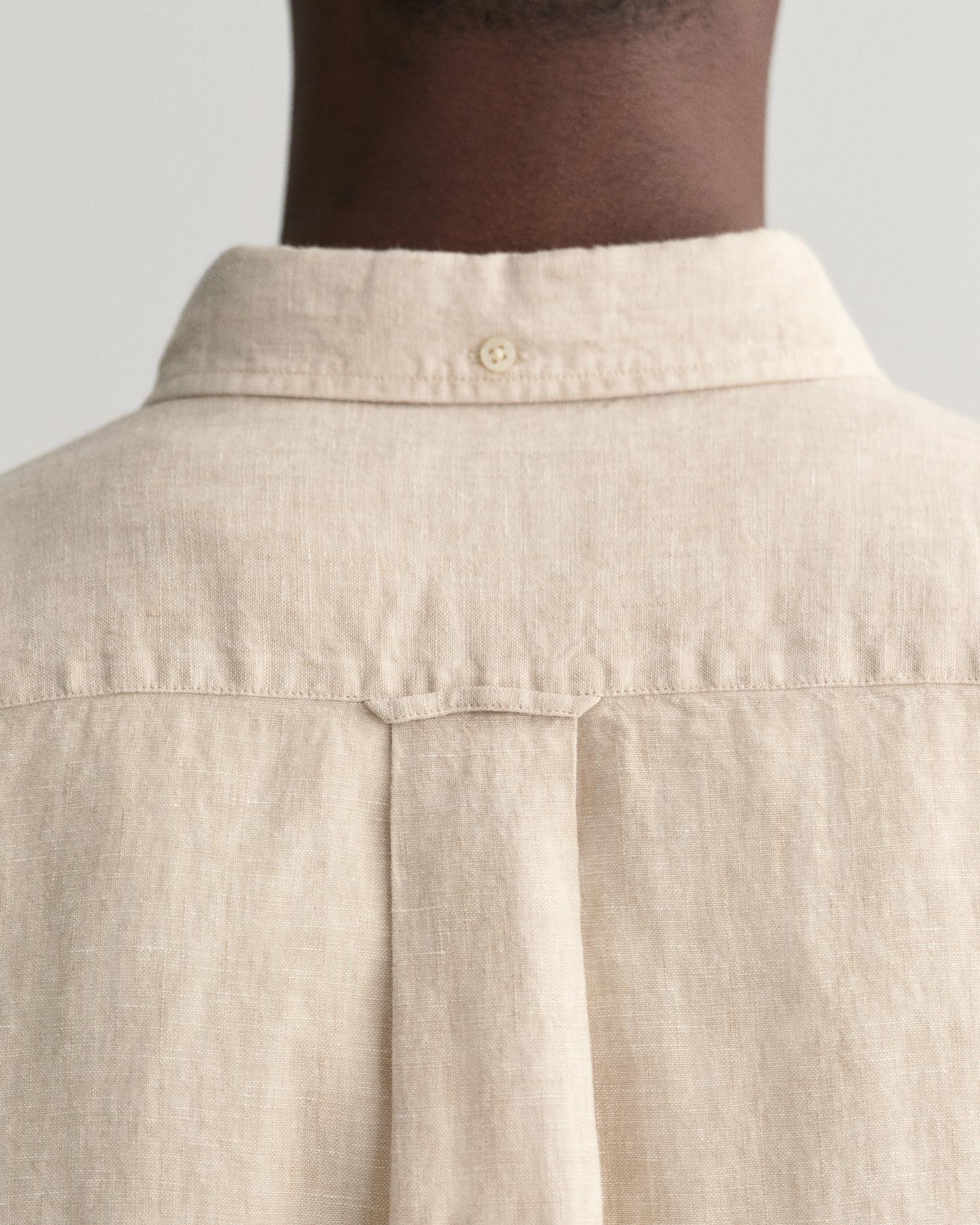 GANT Erkek Bej Regular Fit Düğmeli Yaka Keten Gömlek