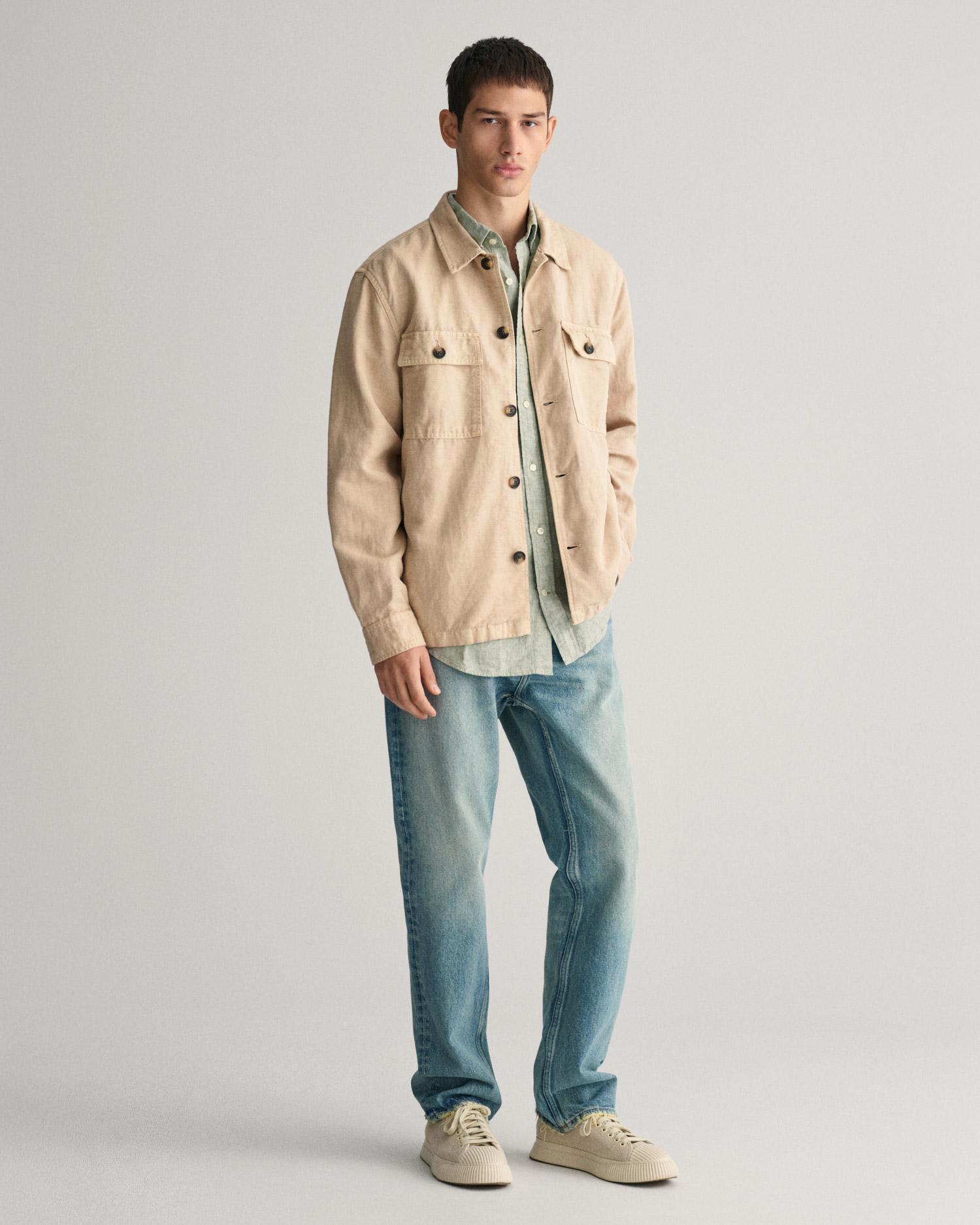 GANT Erkek Yeşil Regular Fit Düğmeli Yaka Keten Gömlek