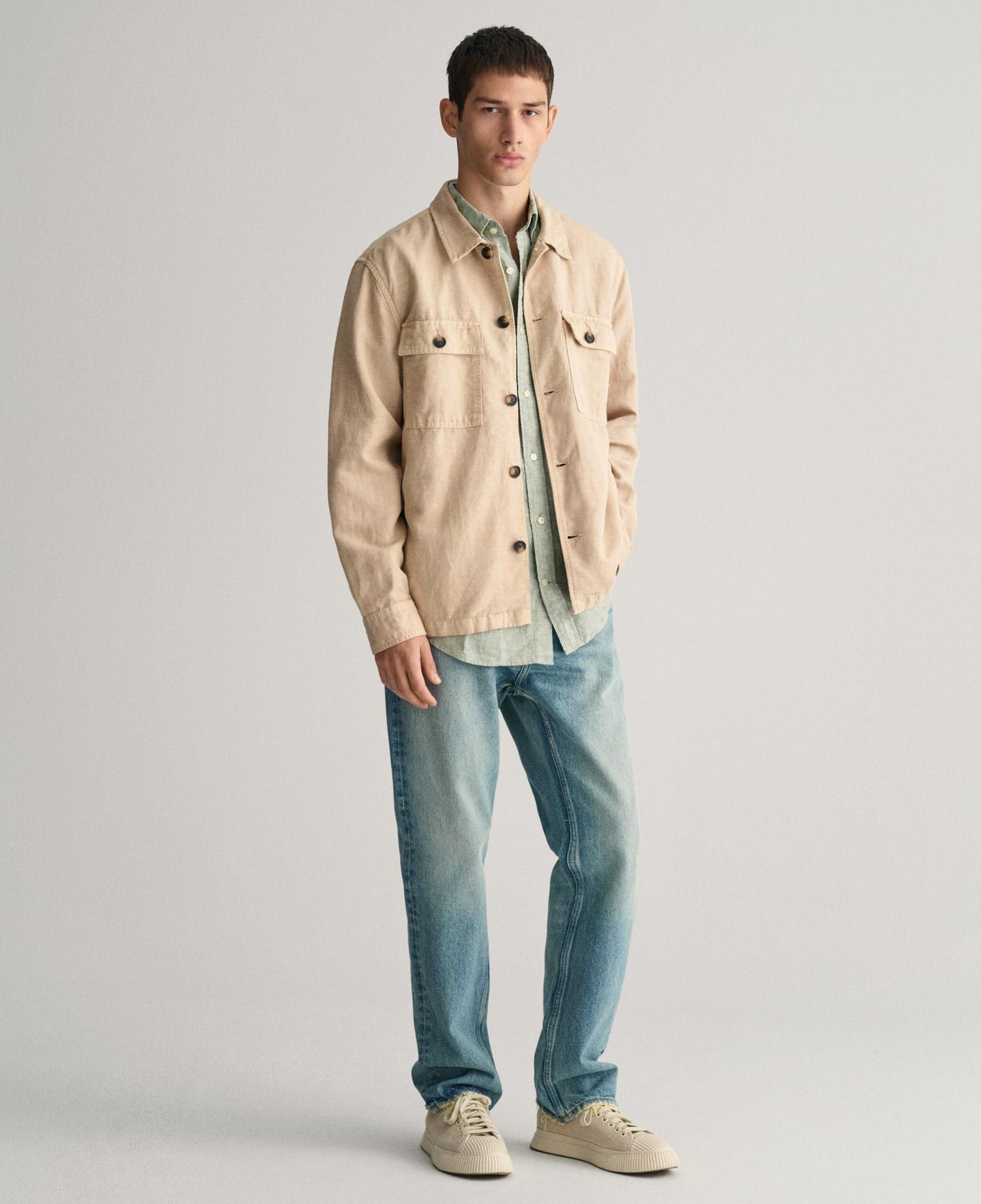 GANT Erkek Yeşil Regular Fit Düğmeli Yaka Keten Gömlek