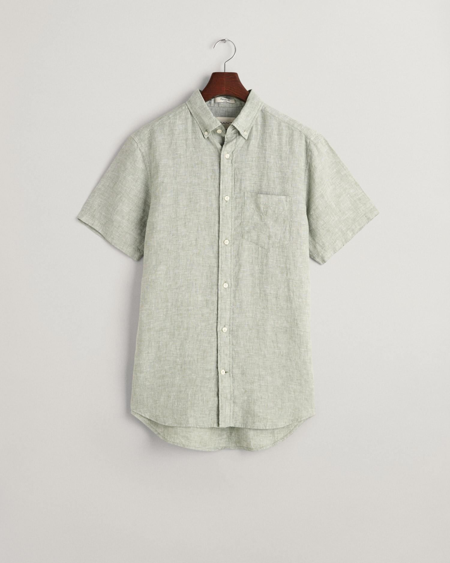 GANT Erkek Yeşil Regular Fit Düğmeli Yaka Keten Gömlek