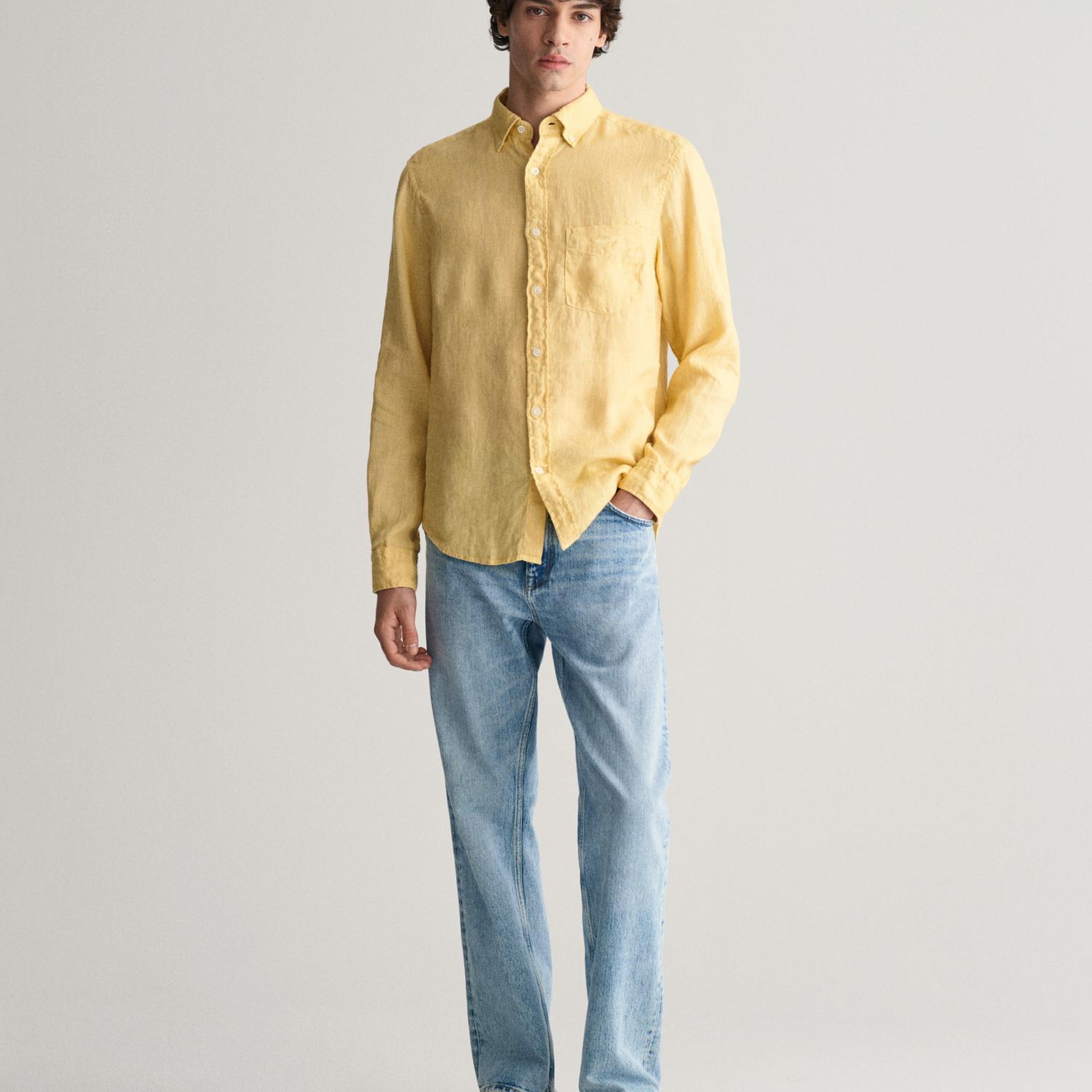 GANT Erkek Sarı Regular Fit Düğmeli Yaka Keten Gömlek