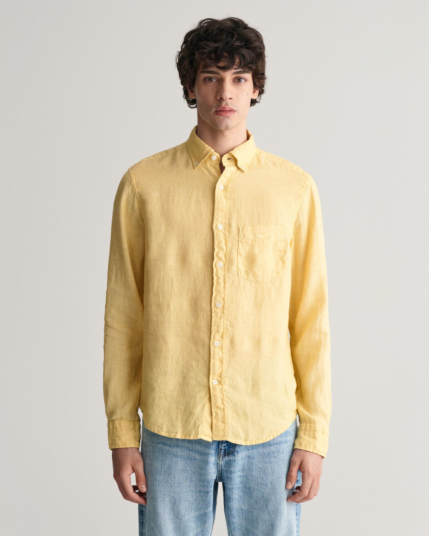 GANT Erkek Sarı Regular Fit Düğmeli Yaka Keten Gömlek
