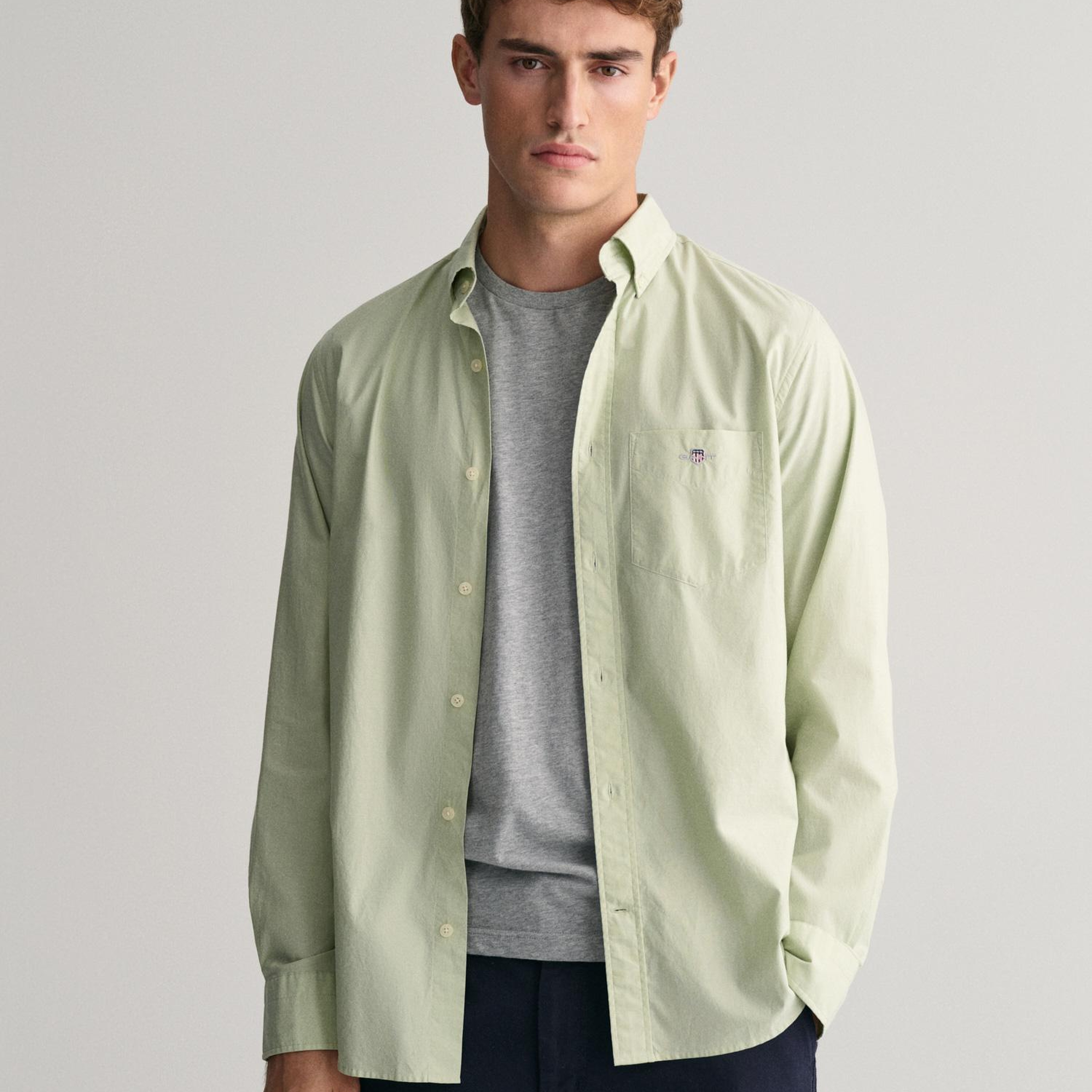 GANT Erkek Yeşil Regular Fit Düğmeli Yaka Poplin Gömlek