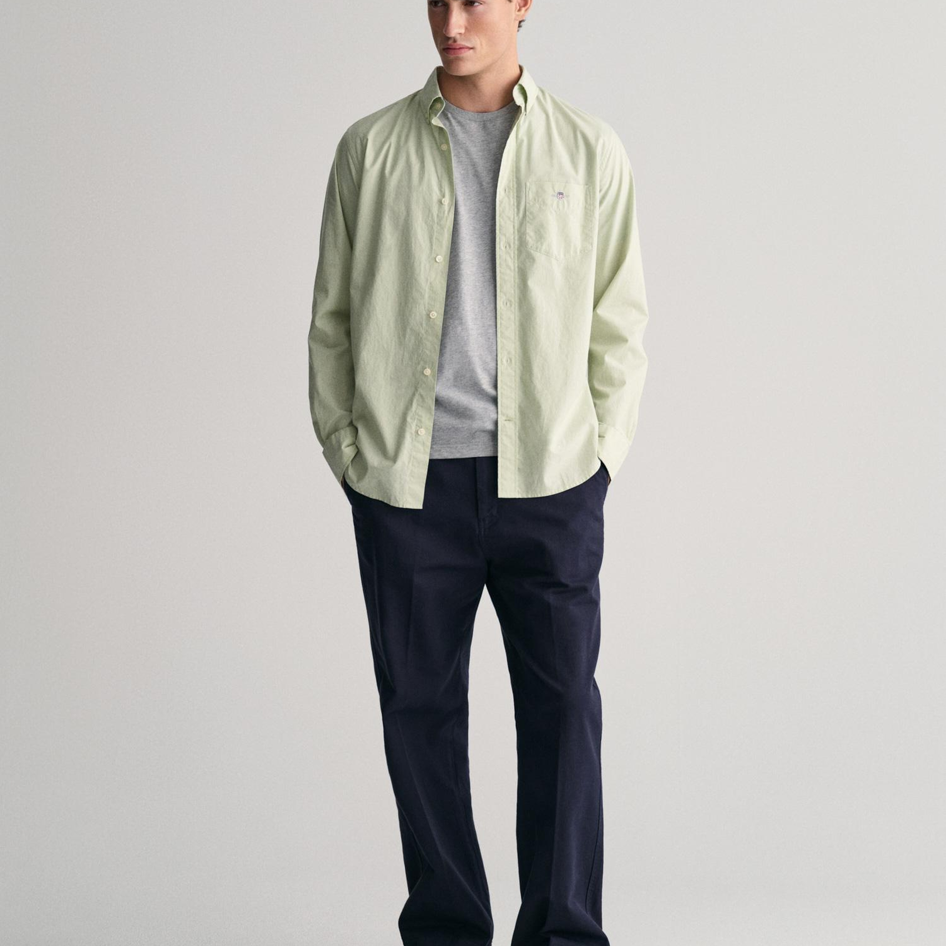 GANT Erkek Yeşil Regular Fit Düğmeli Yaka Poplin Gömlek