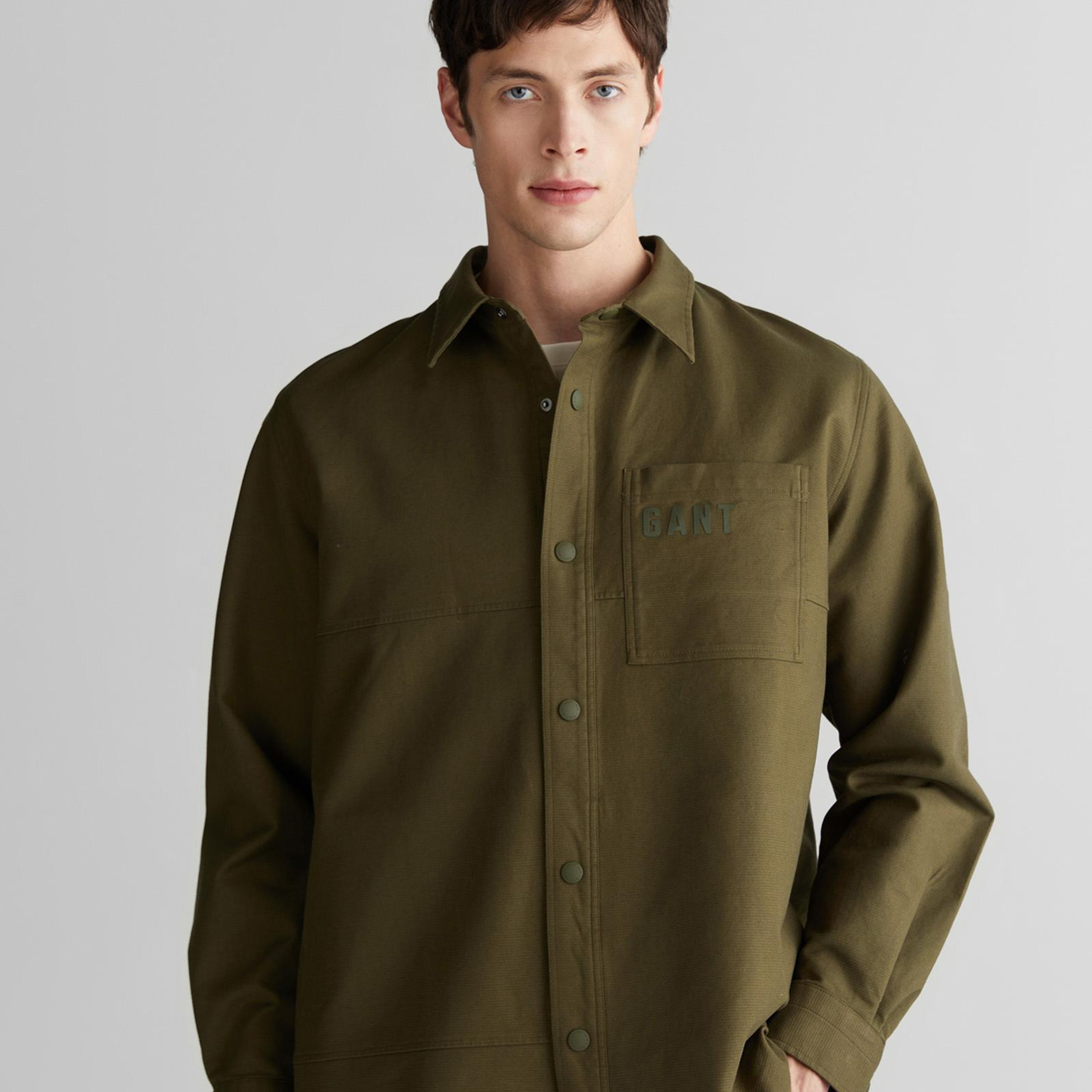 GANT Erkek Yeşil Oversize Fit Logolu Gömlek