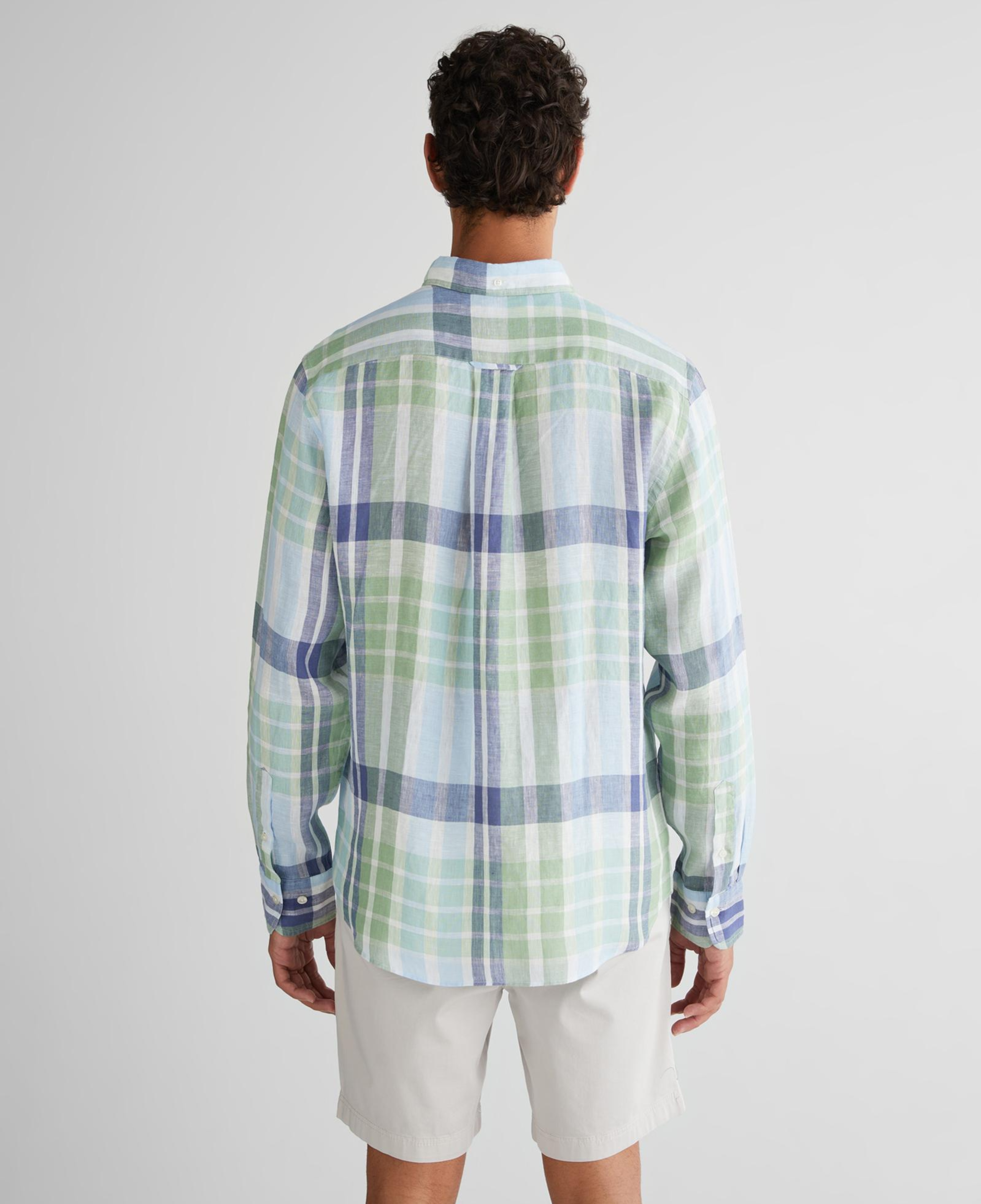 GANT Erkek Yeşil Regular Fit Düğmeli Yaka Kareli Keten Gömlek