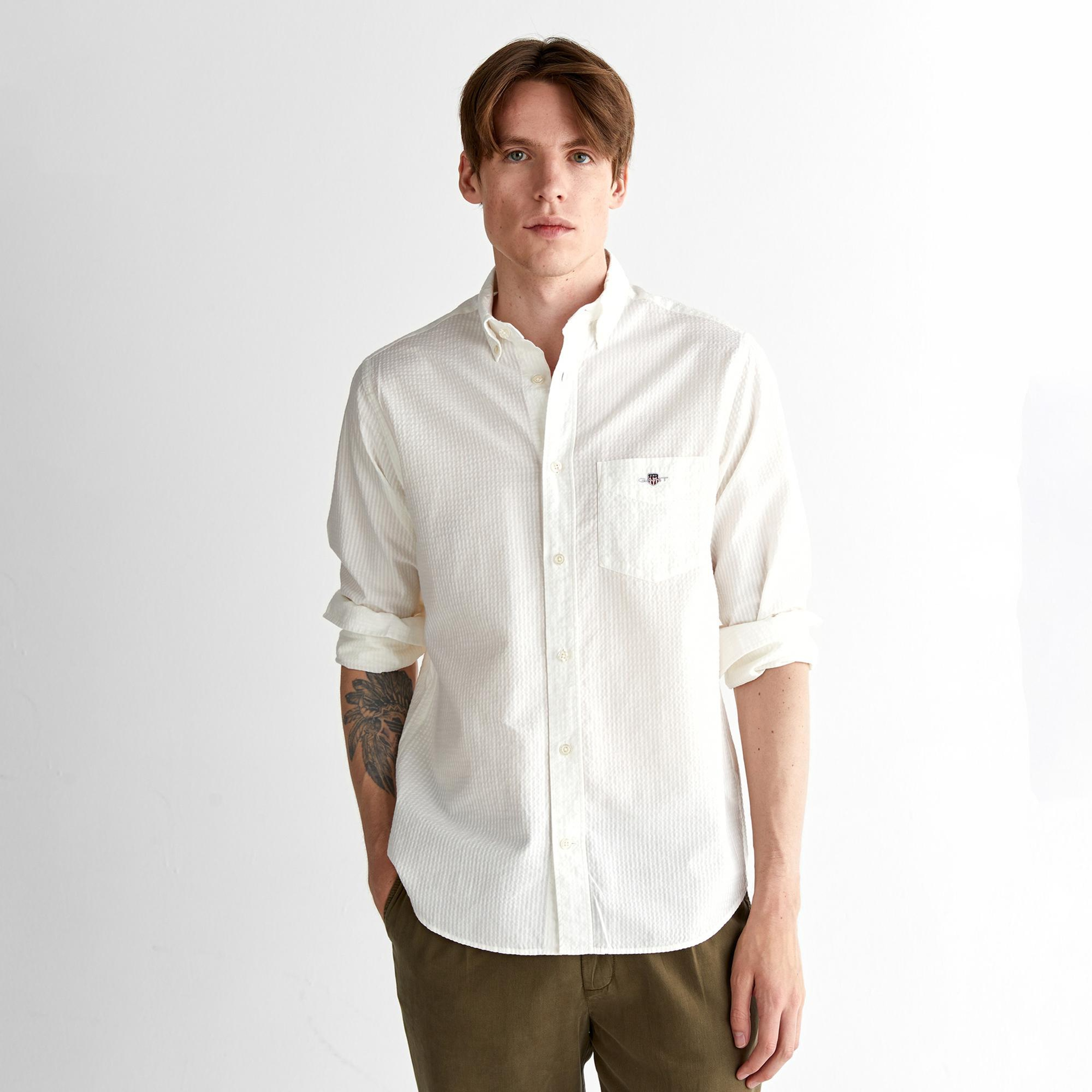 GANT Erkek Krem Regular Fit Klasik Yaka Gömlek