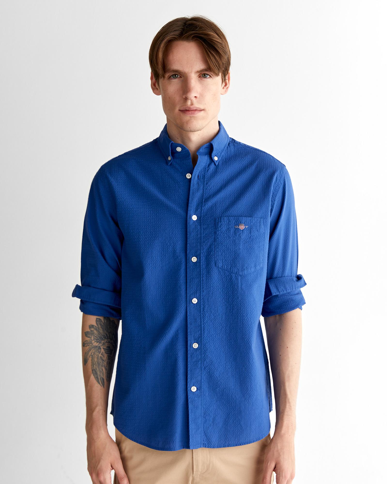 GANT Erkek Lacivert Regular Fit Düğmeli Yaka Gömlek