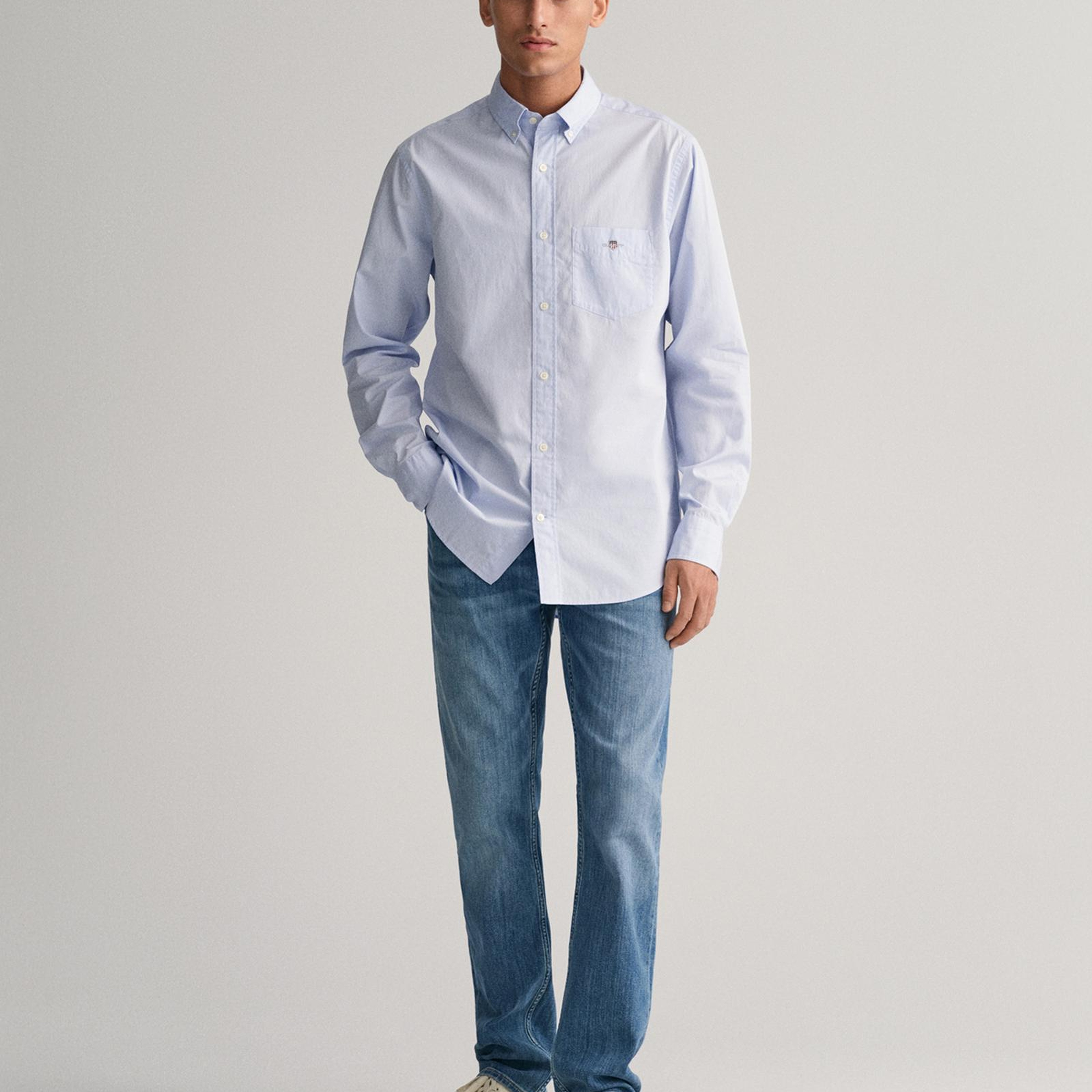 GANT Erkek Mavi Regular Fit Logolu Gömlek