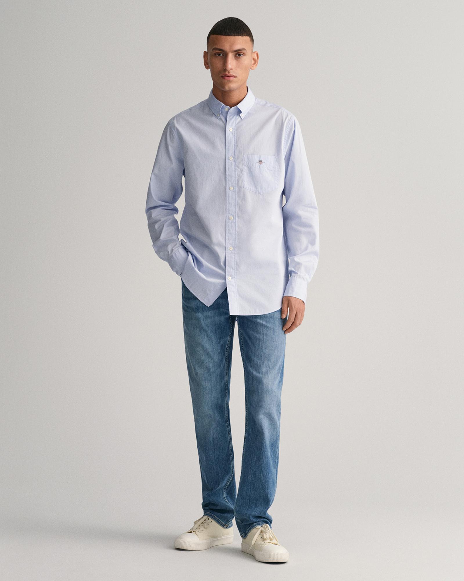 GANT Erkek Mavi Regular Fit Logolu Gömlek