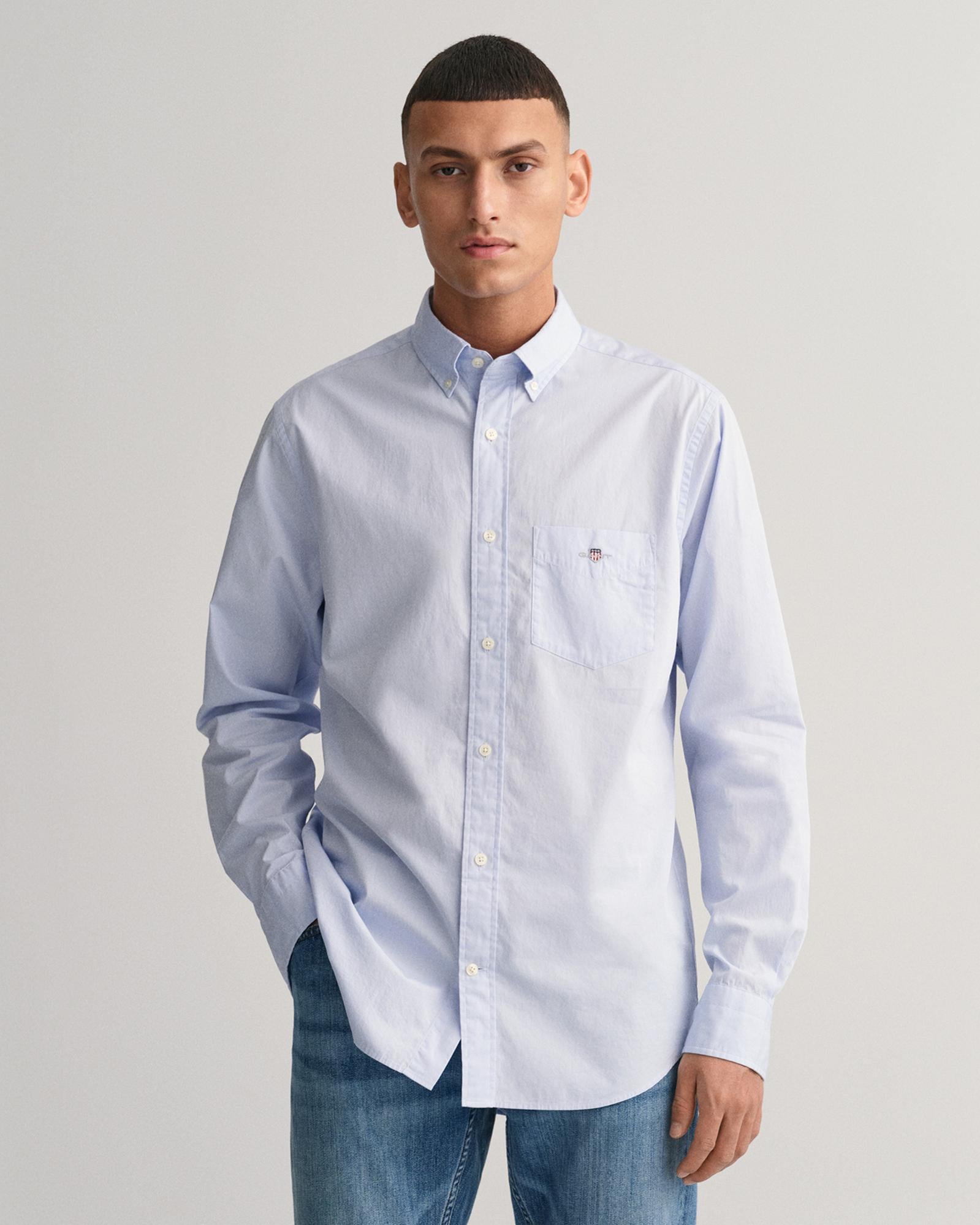 GANT Erkek Mavi Regular Fit Logolu Gömlek