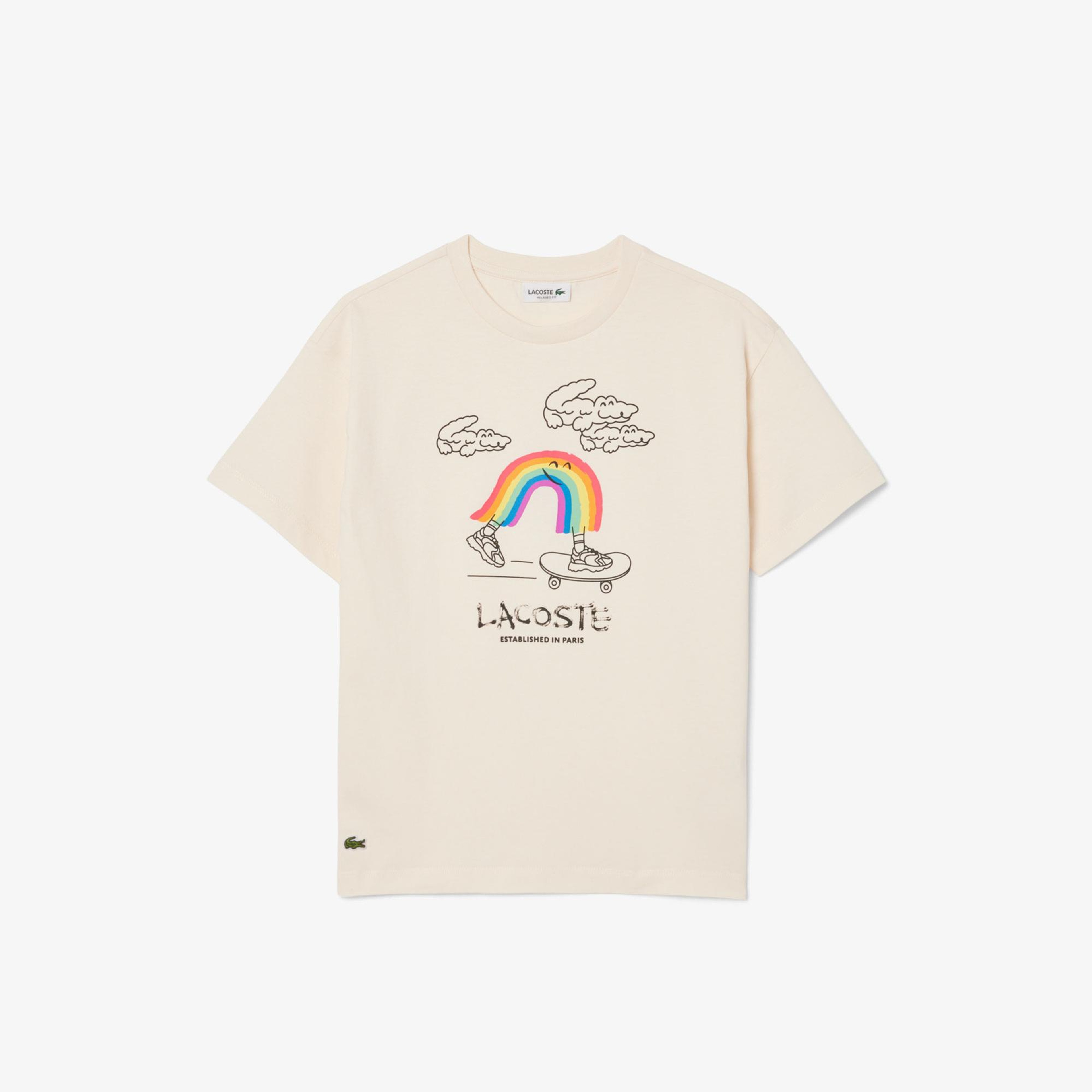 Lacoste Çocuk Bisiklet Yaka Desenli Krem T-Shirt