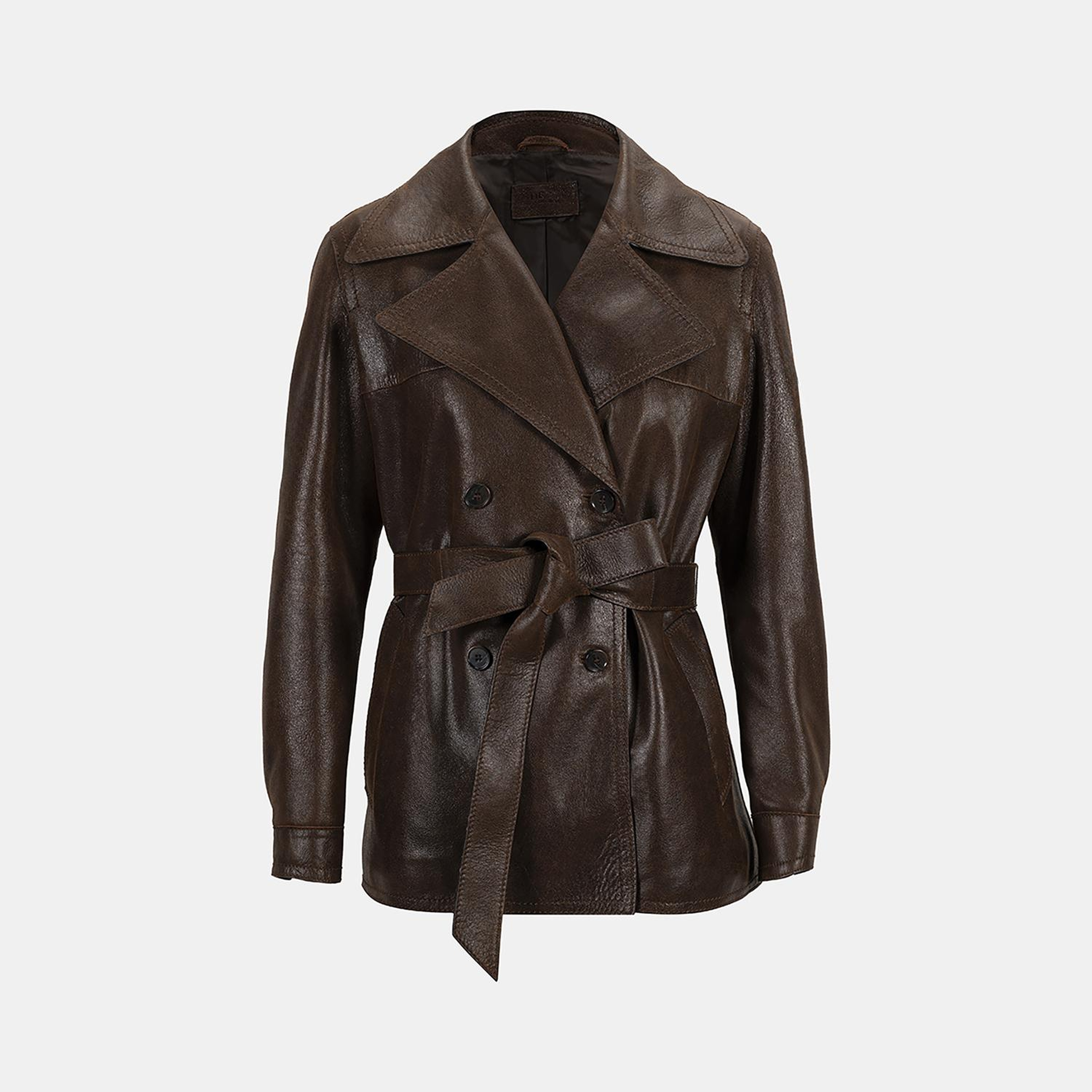 Kadın Taba Kemerli Kruvaze Deri Trençkot