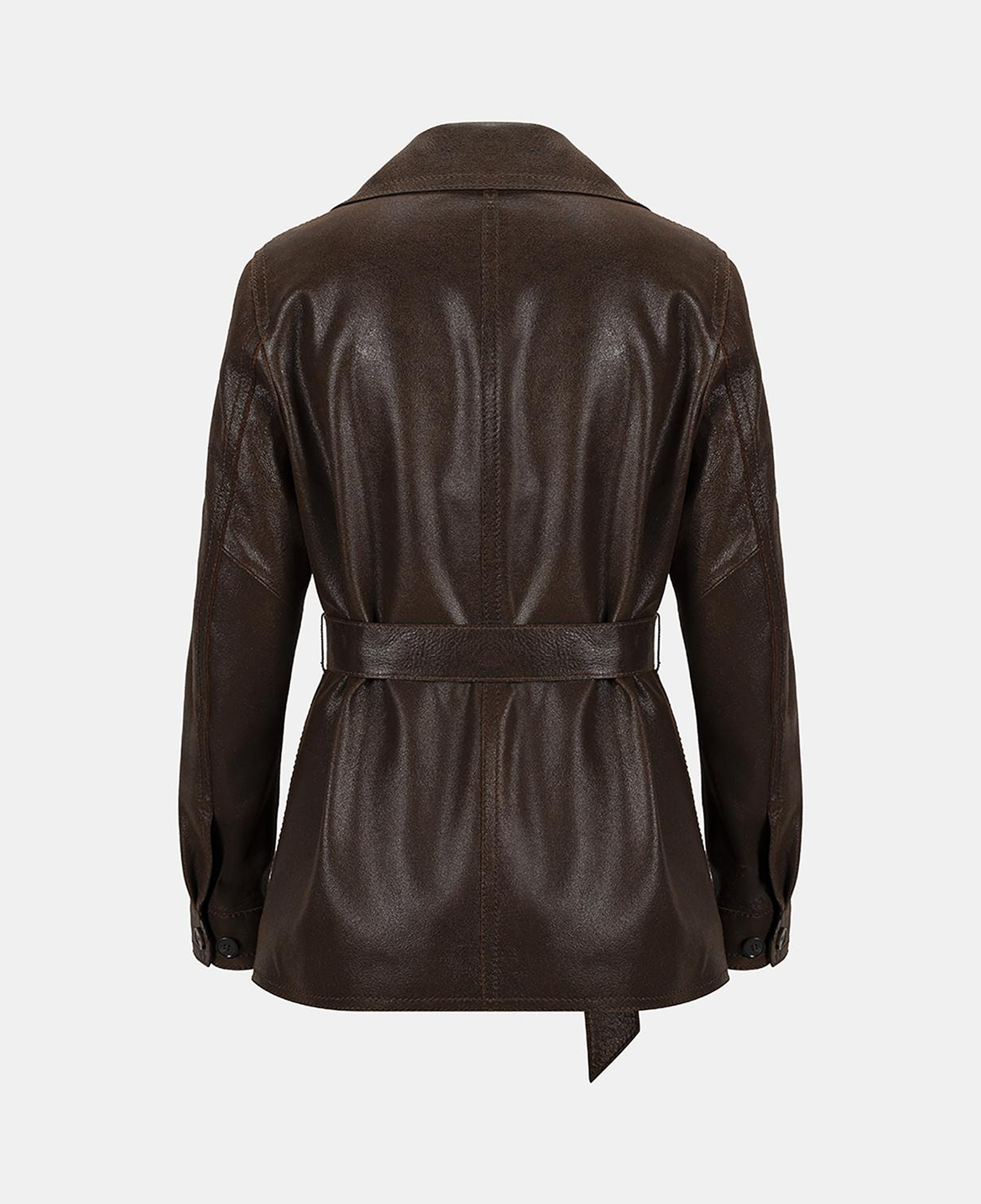 Kadın Taba Kemerli Kruvaze Deri Trençkot