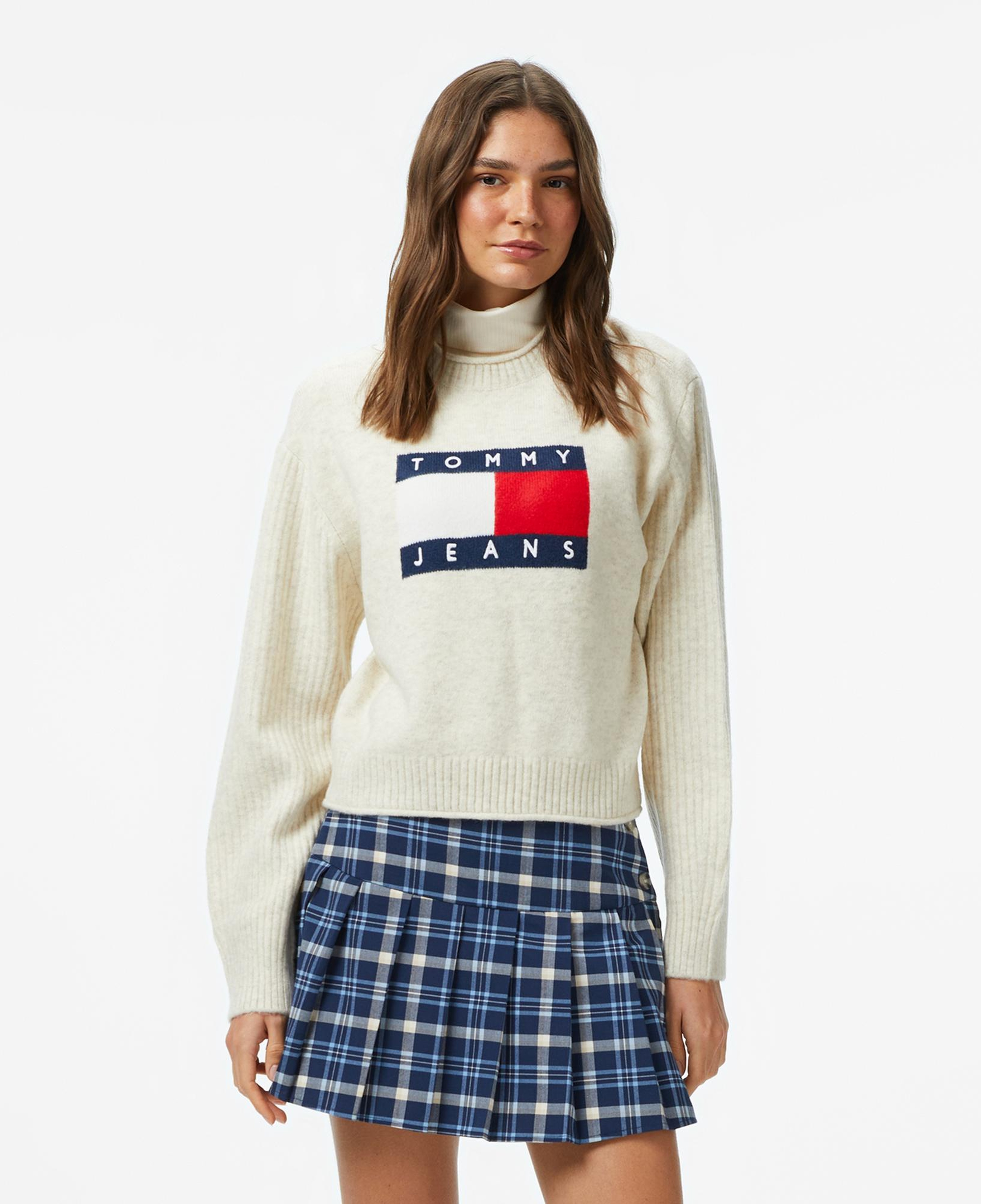 Tommy Jeans Melange Flag Kadın Bej Kazak
