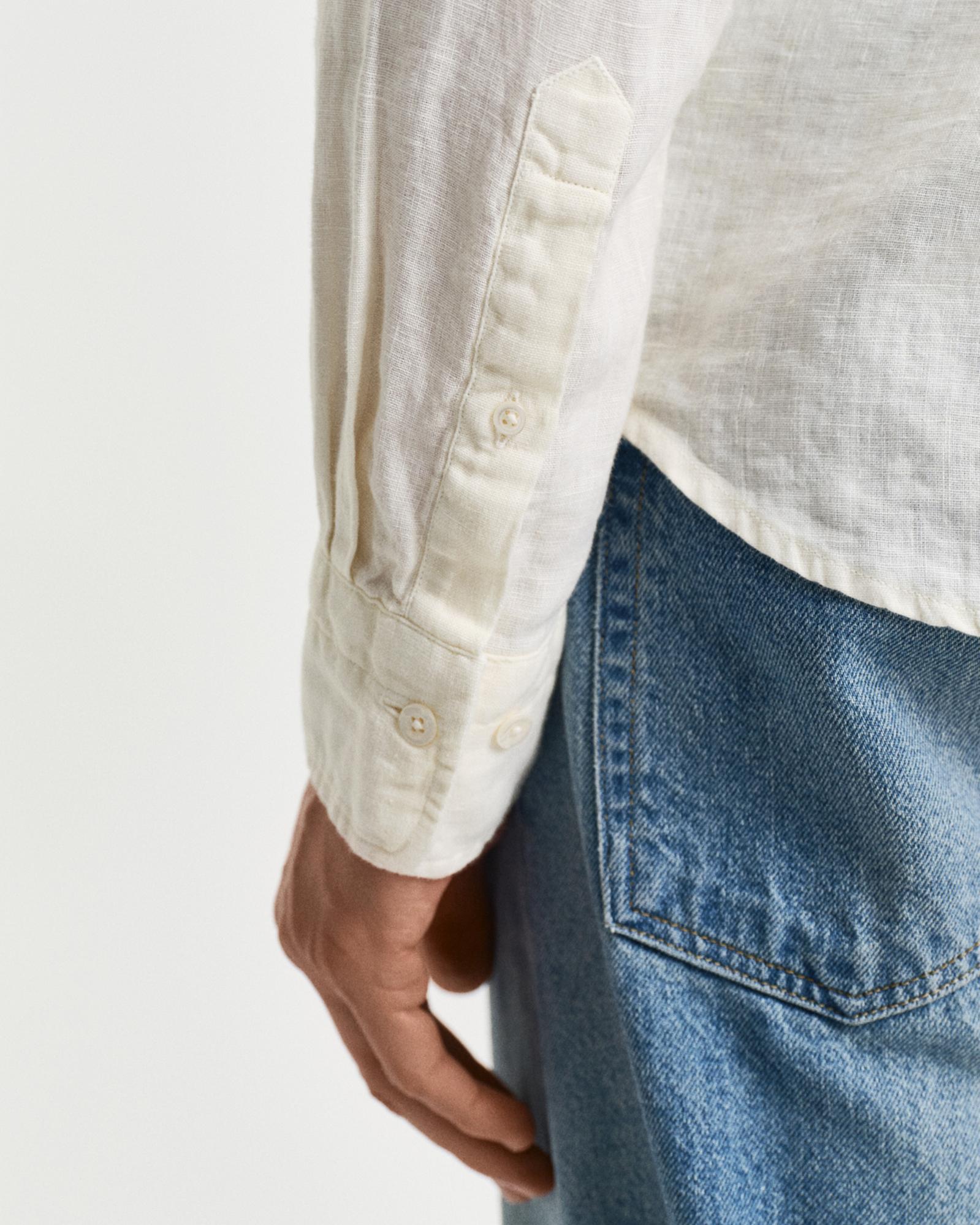 GANT Erkek Krem Regular Fit Düğmeli Yaka Keten Gömlek