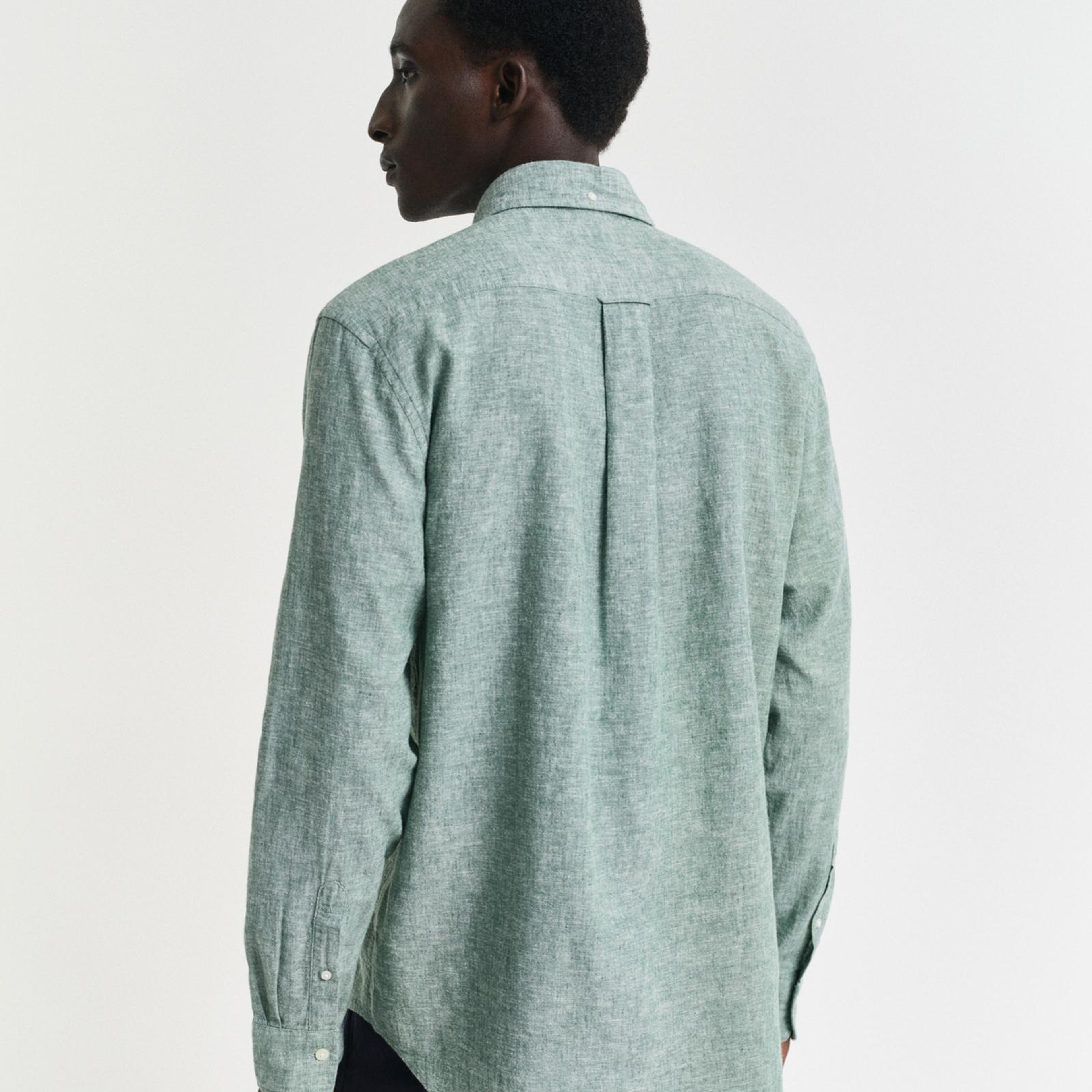 GANT Erkek Yeşil Regular Fit Düğmeli Yaka Keten Gömlek