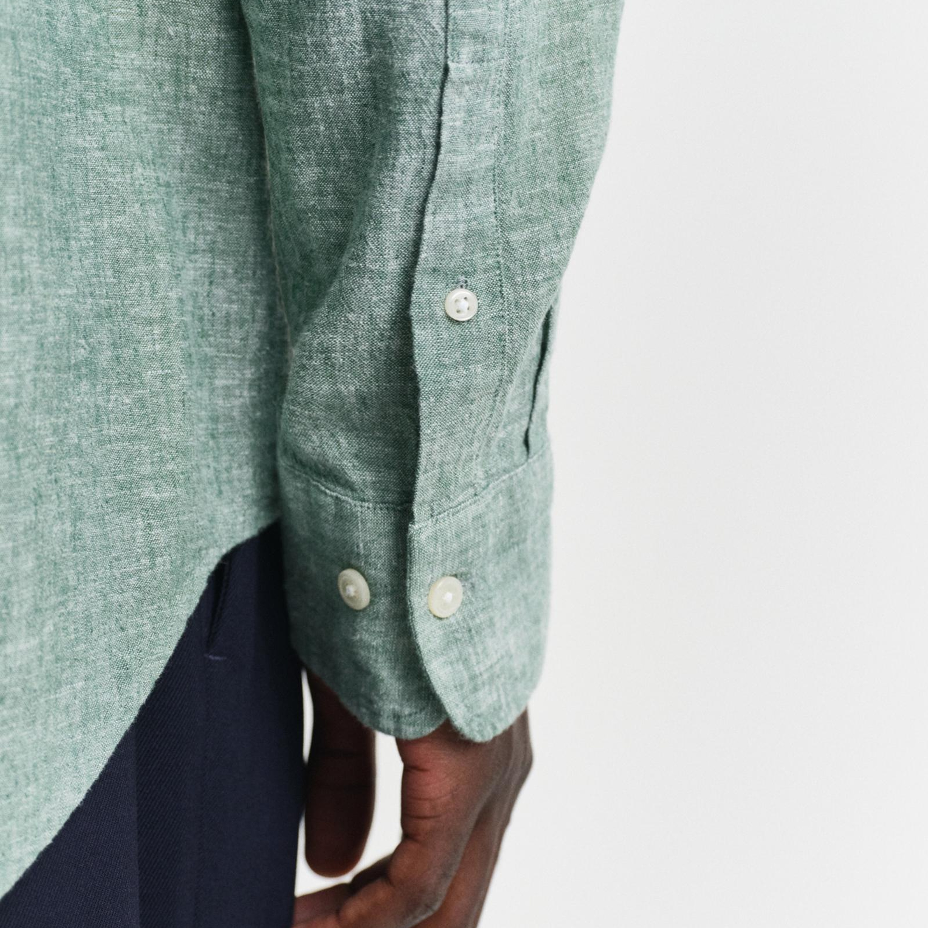 GANT Erkek Yeşil Regular Fit Düğmeli Yaka Keten Gömlek