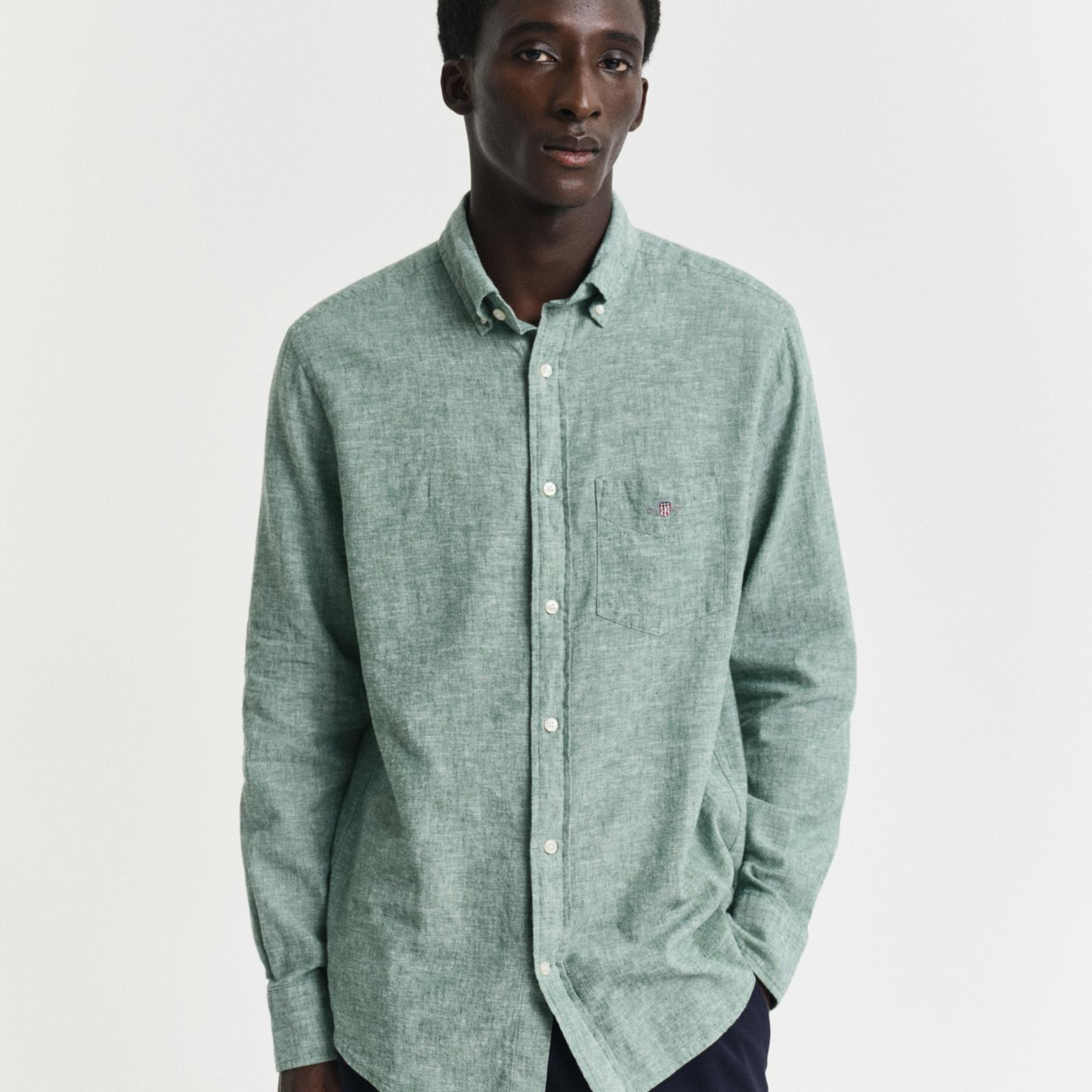 GANT Erkek Yeşil Regular Fit Düğmeli Yaka Keten Gömlek