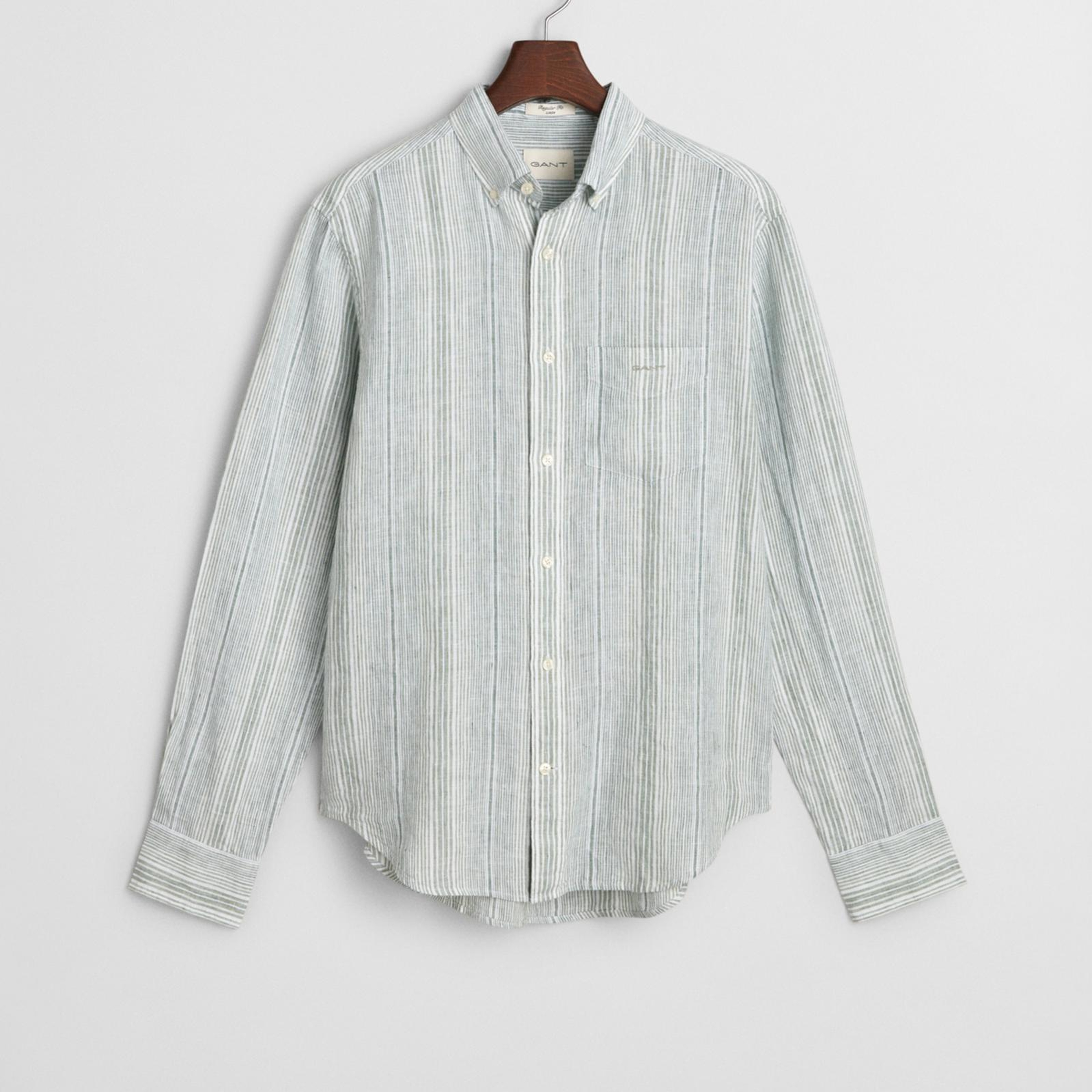 GANT Erkek Yeşil Regular Fit Düğmeli Yaka Çizgili Gömlek