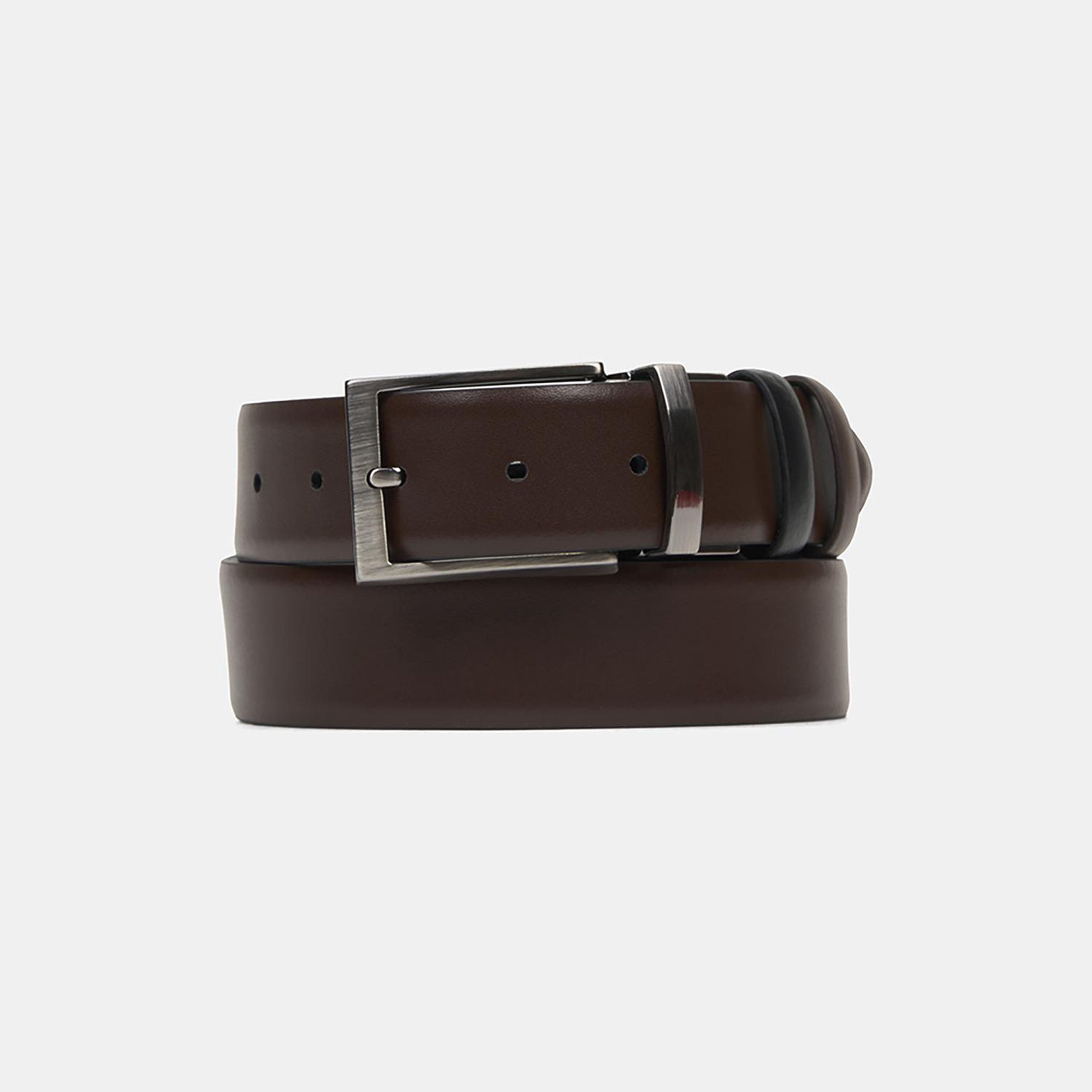 Erkek Kahve/Siyah Çift Taraflı Klasik Deri Kemer