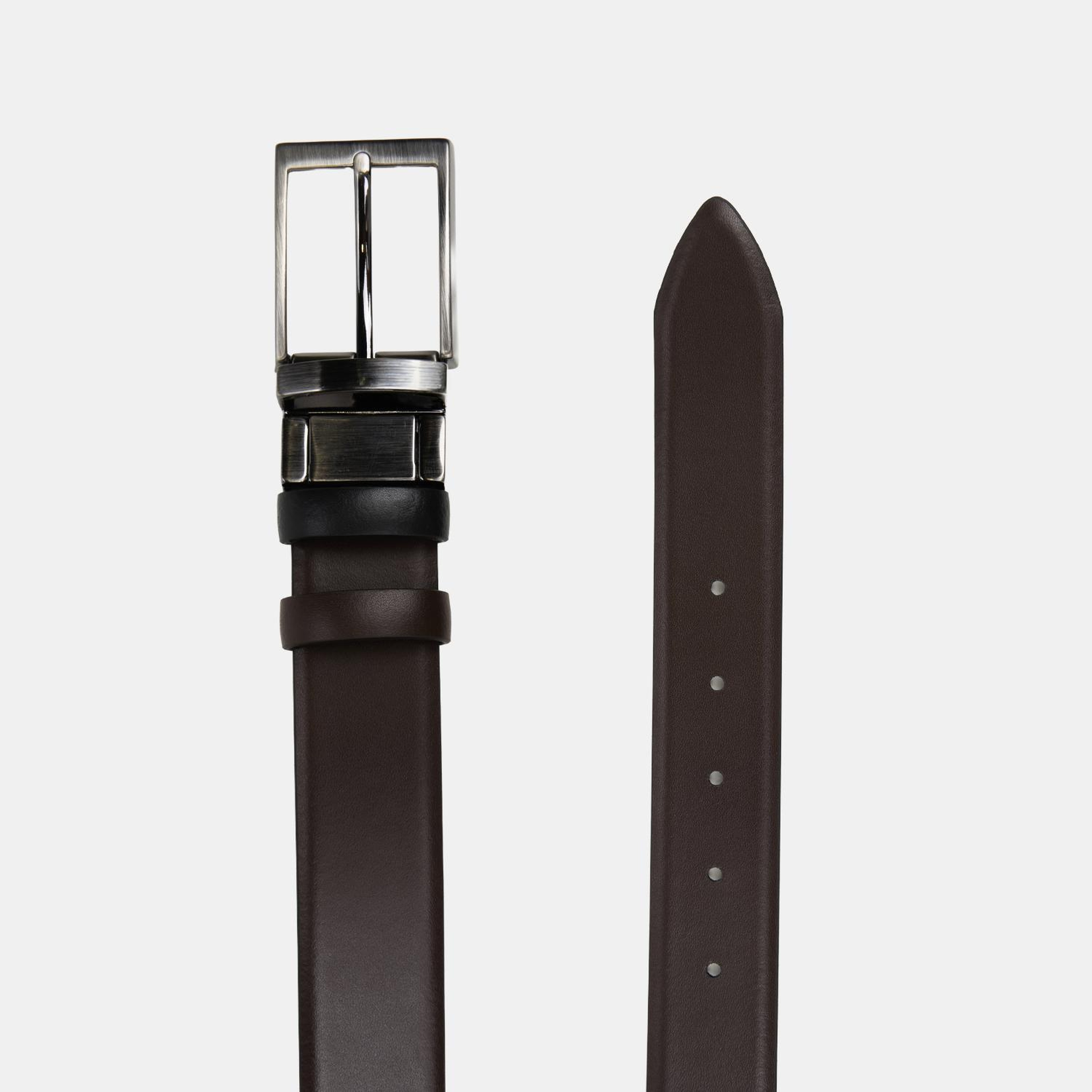 Erkek Kahve/Siyah Çift Taraflı Klasik Deri Kemer