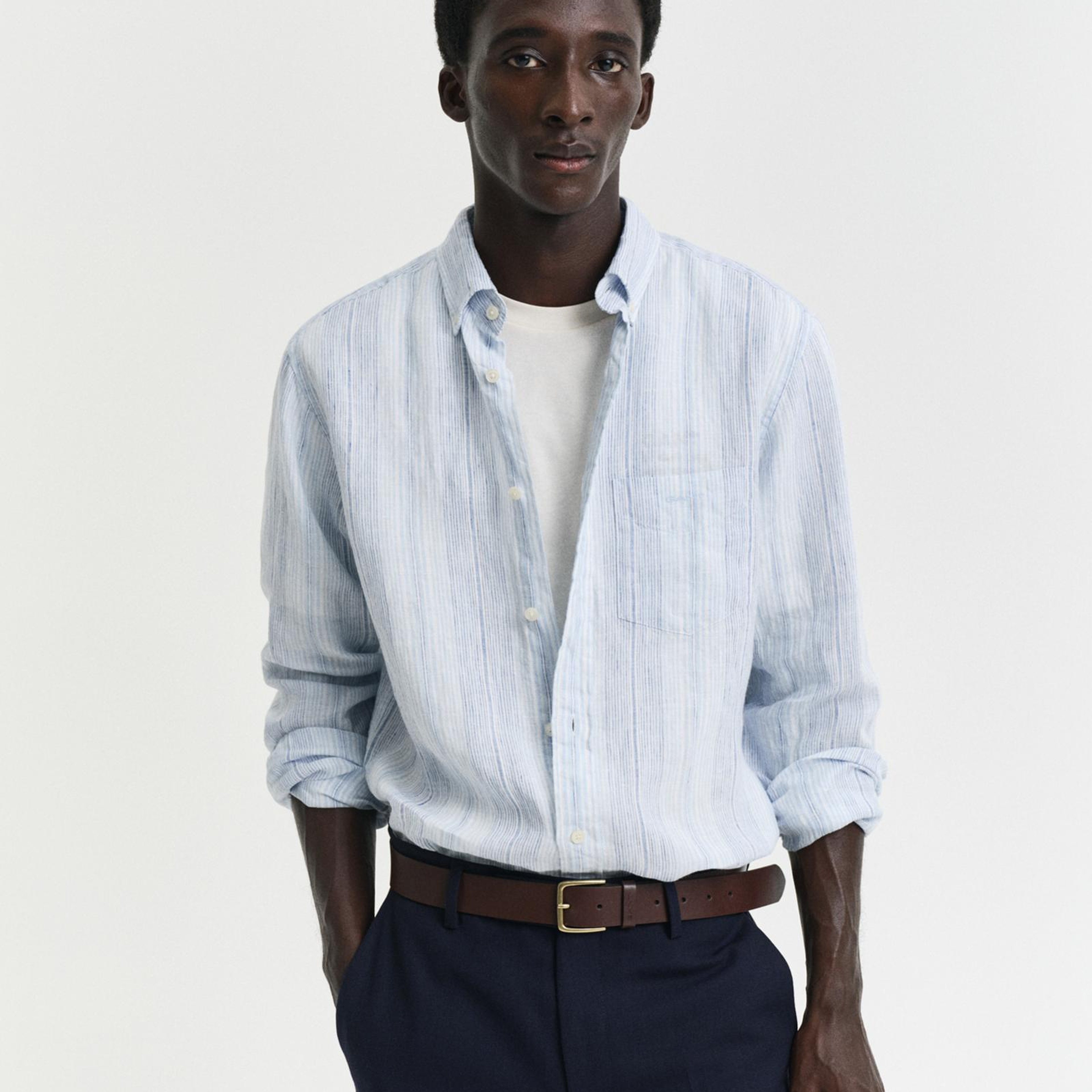 GANT Erkek Mavi Regular Fit Düğmeli Yaka Çizgili Gömlek