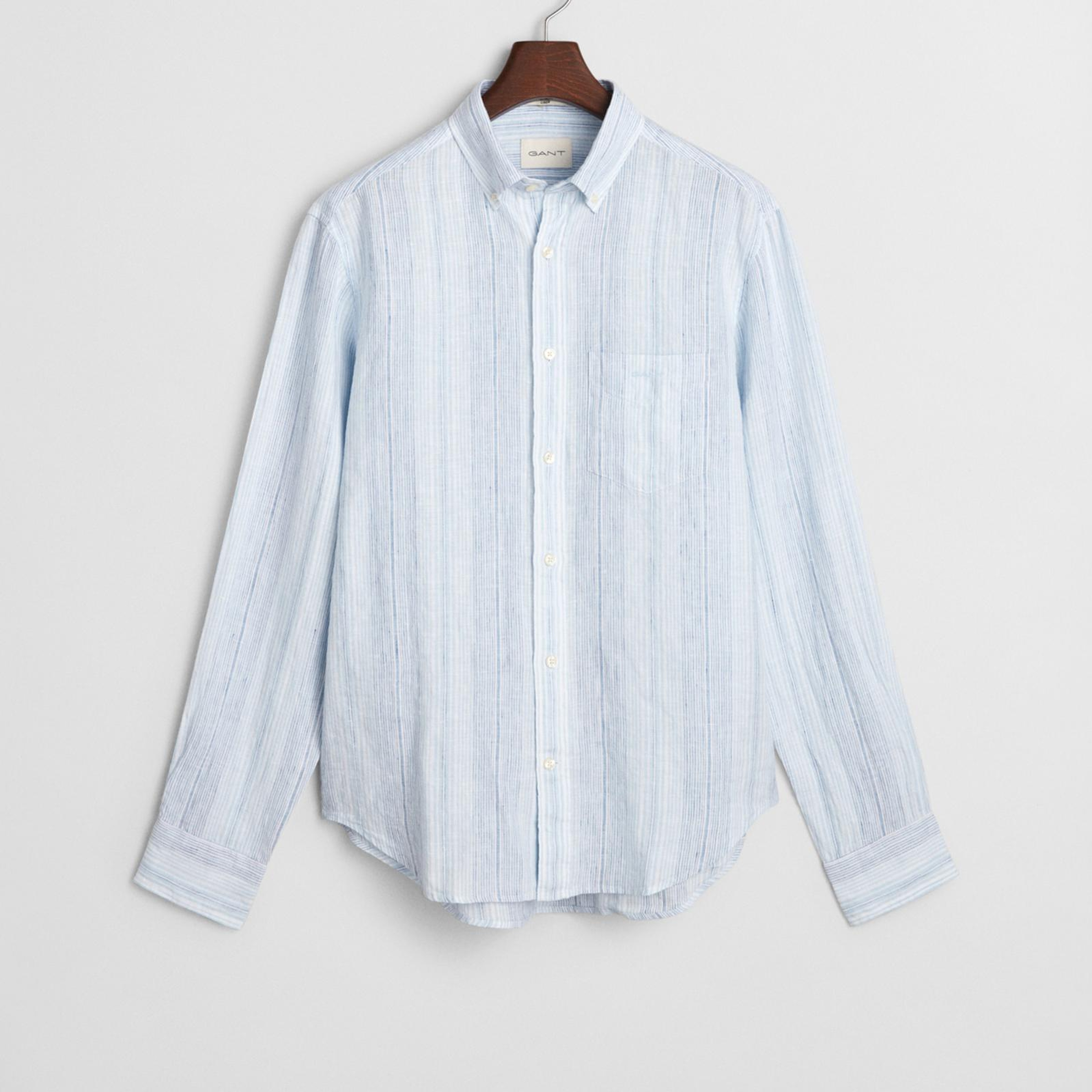 GANT Erkek Mavi Regular Fit Düğmeli Yaka Çizgili Gömlek