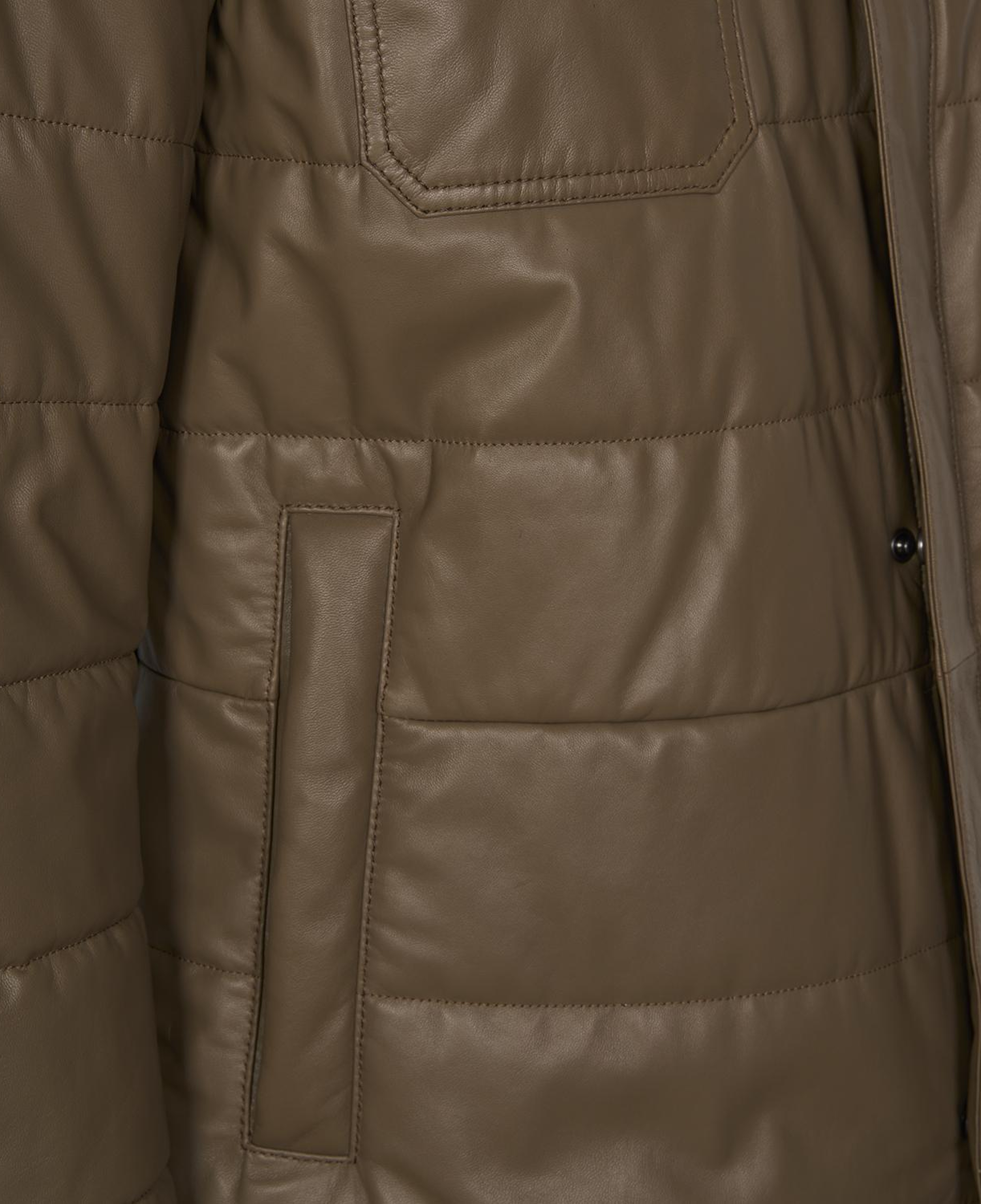 Erkek Koyu Bej Hakim Yakalı Kapüşonlu Deri Mont