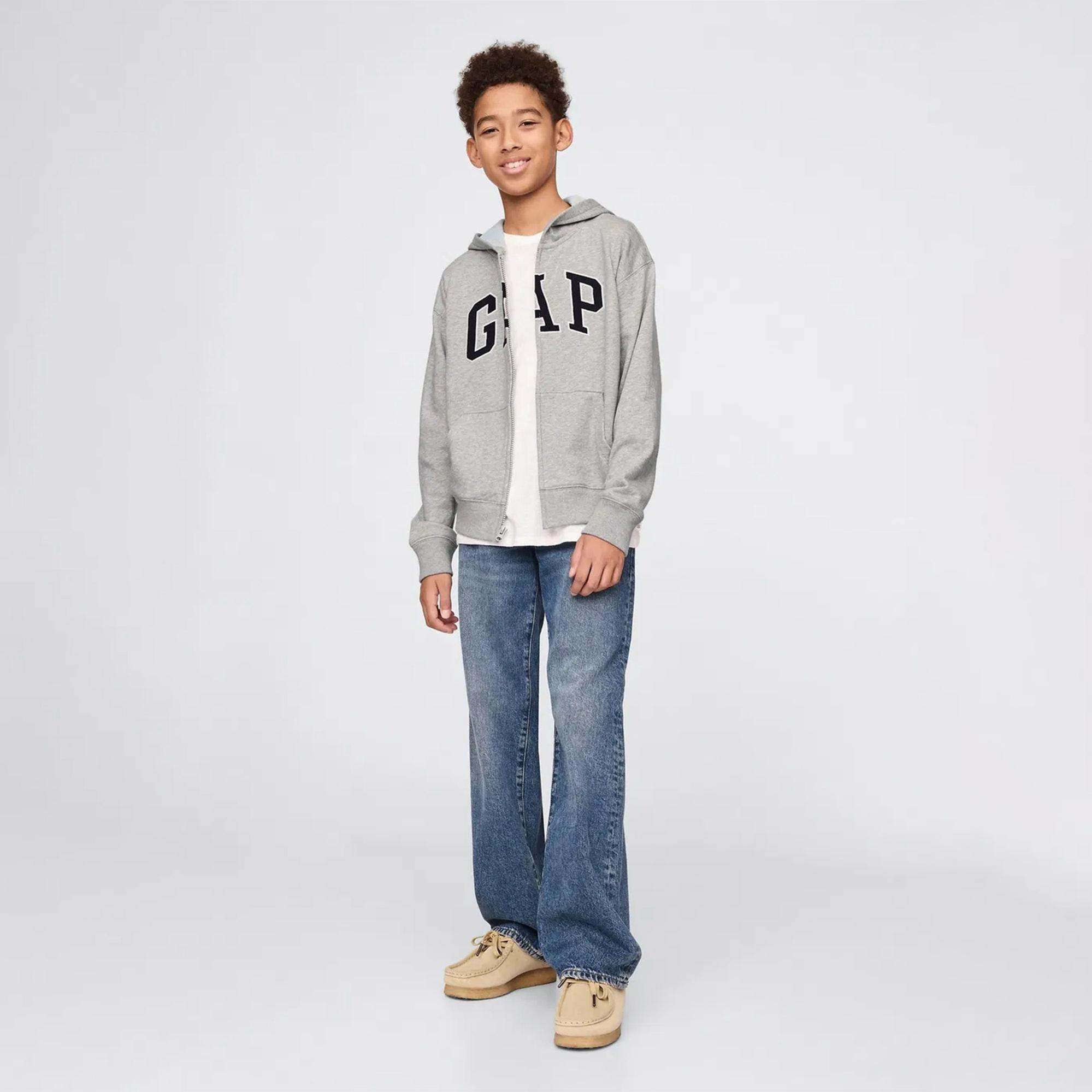 Gap Relaxed Fit Fermuarlı Çocuk Gri Sweatshirt