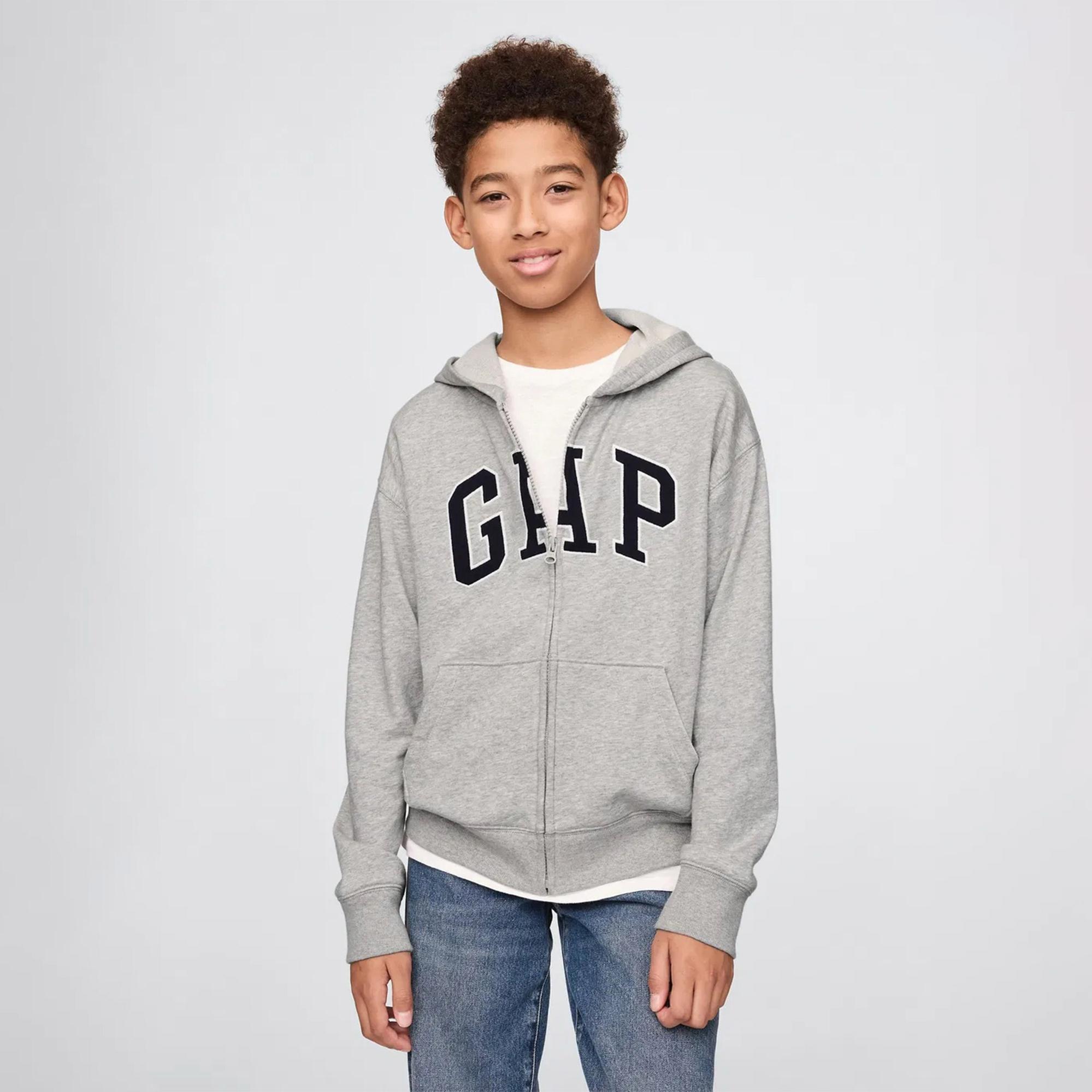 Gap Relaxed Fit Fermuarlı Çocuk Gri Sweatshirt