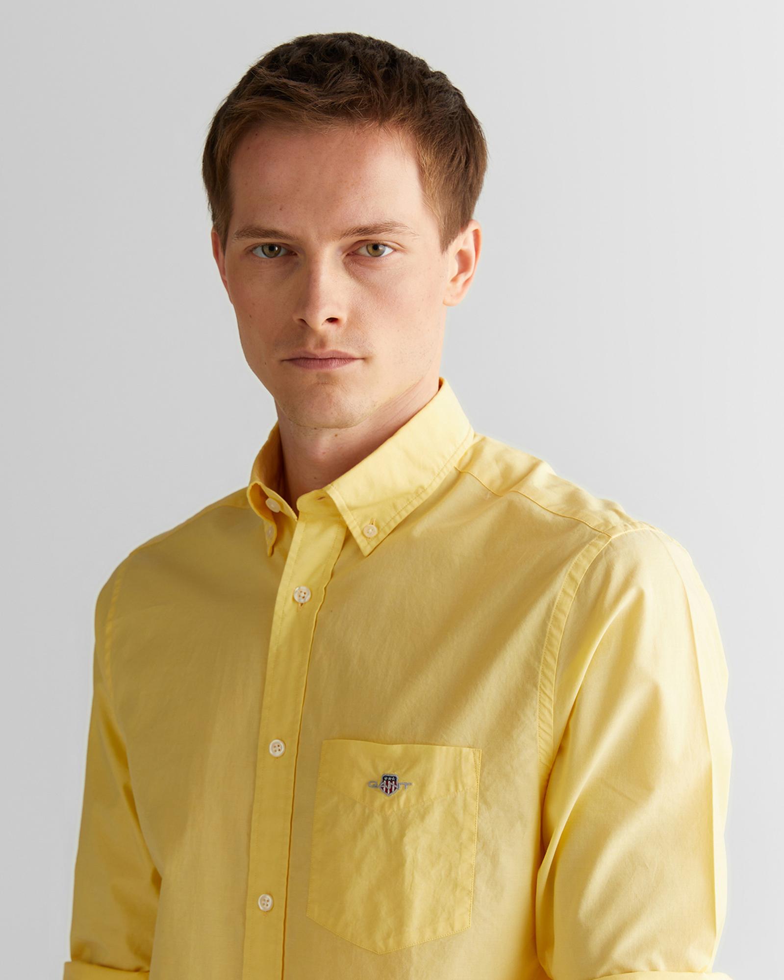 GANT Erkek Sarı Regular Fit Düğmeli Yaka Poplin Gömlek