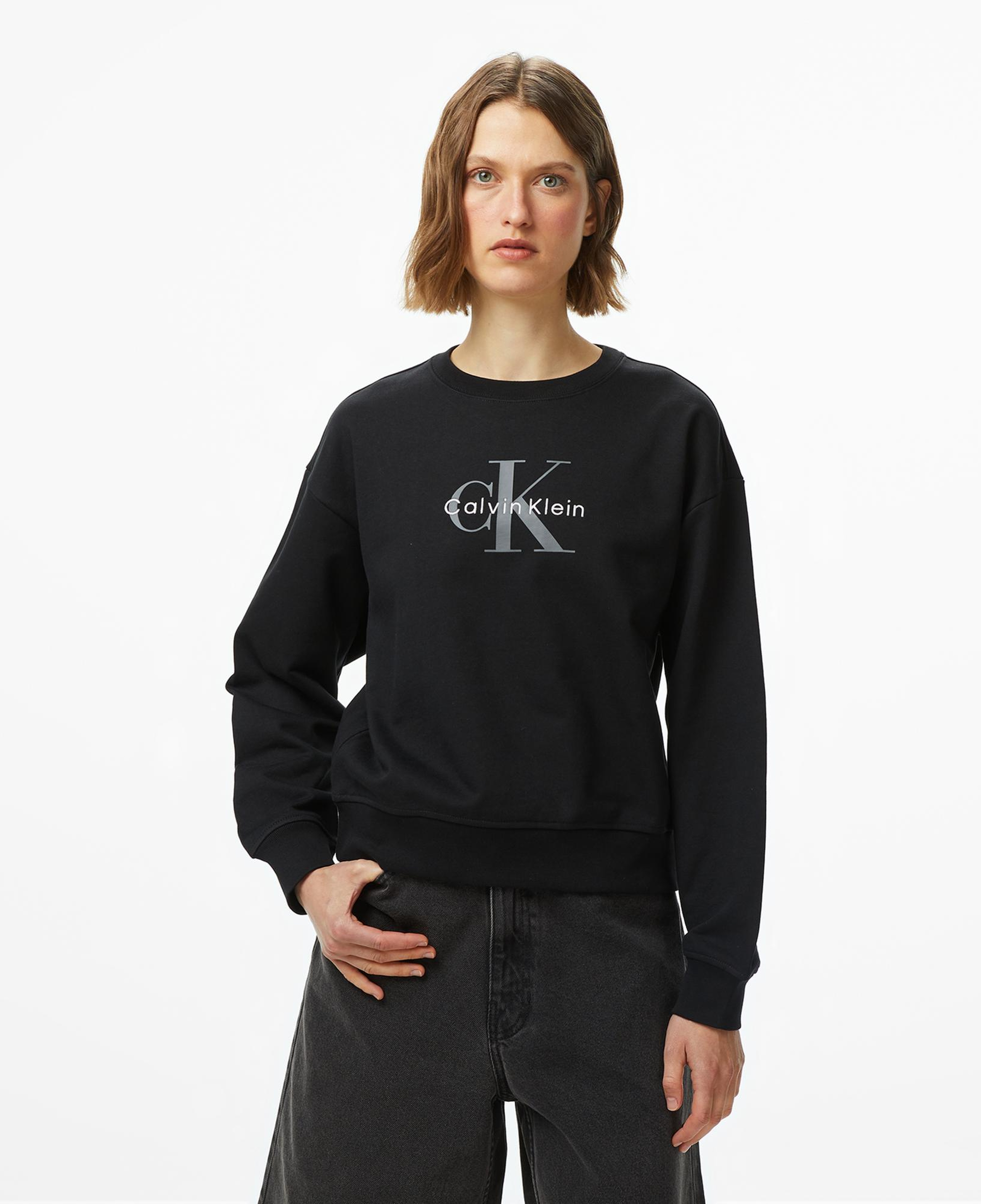 Calvin Klein Monologo French Terry Kadın Siyah Sweatshirt
