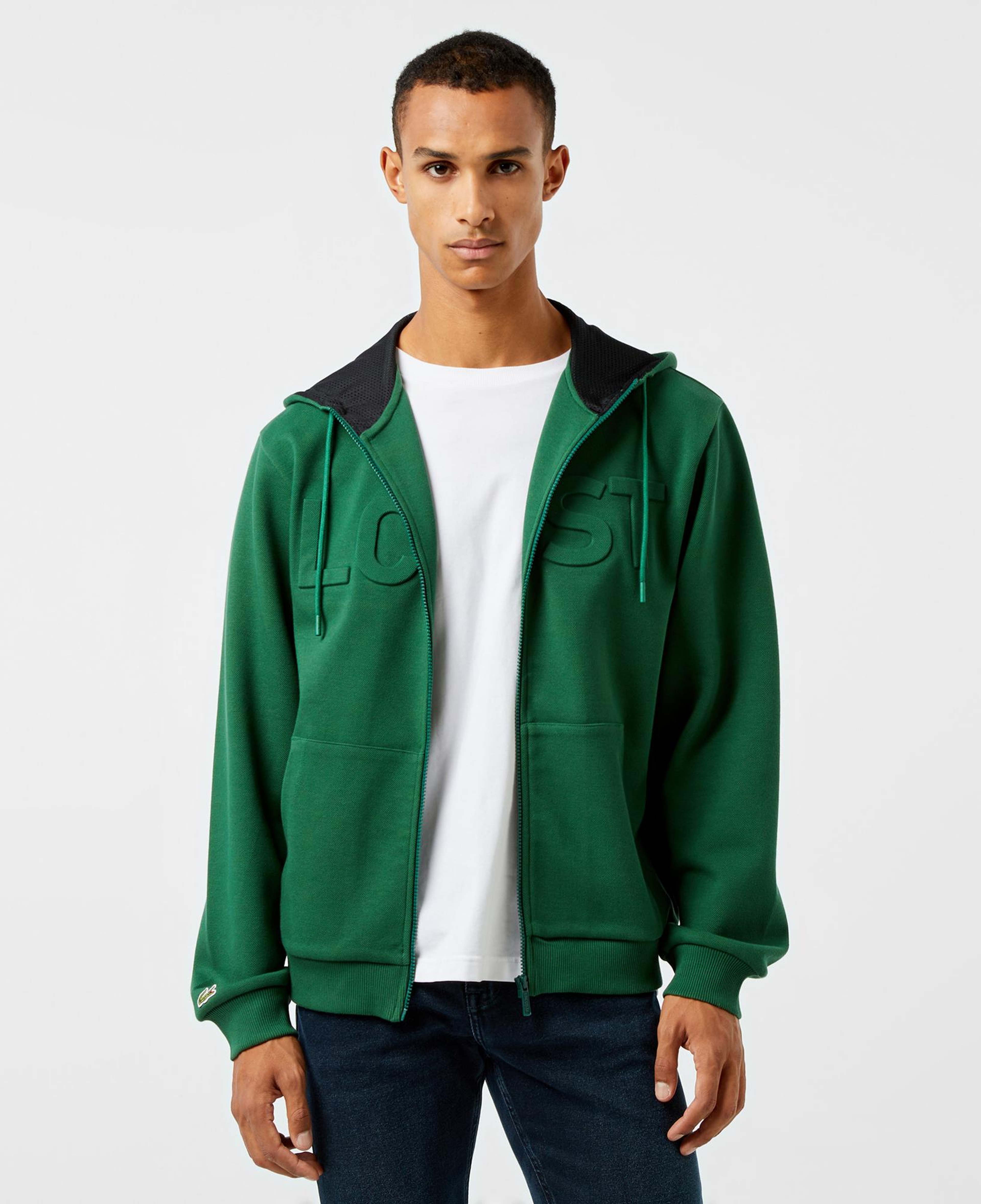 Erkek Relaxed Fit Kapüşonlu Baskılı Yeşil Sweatshirt