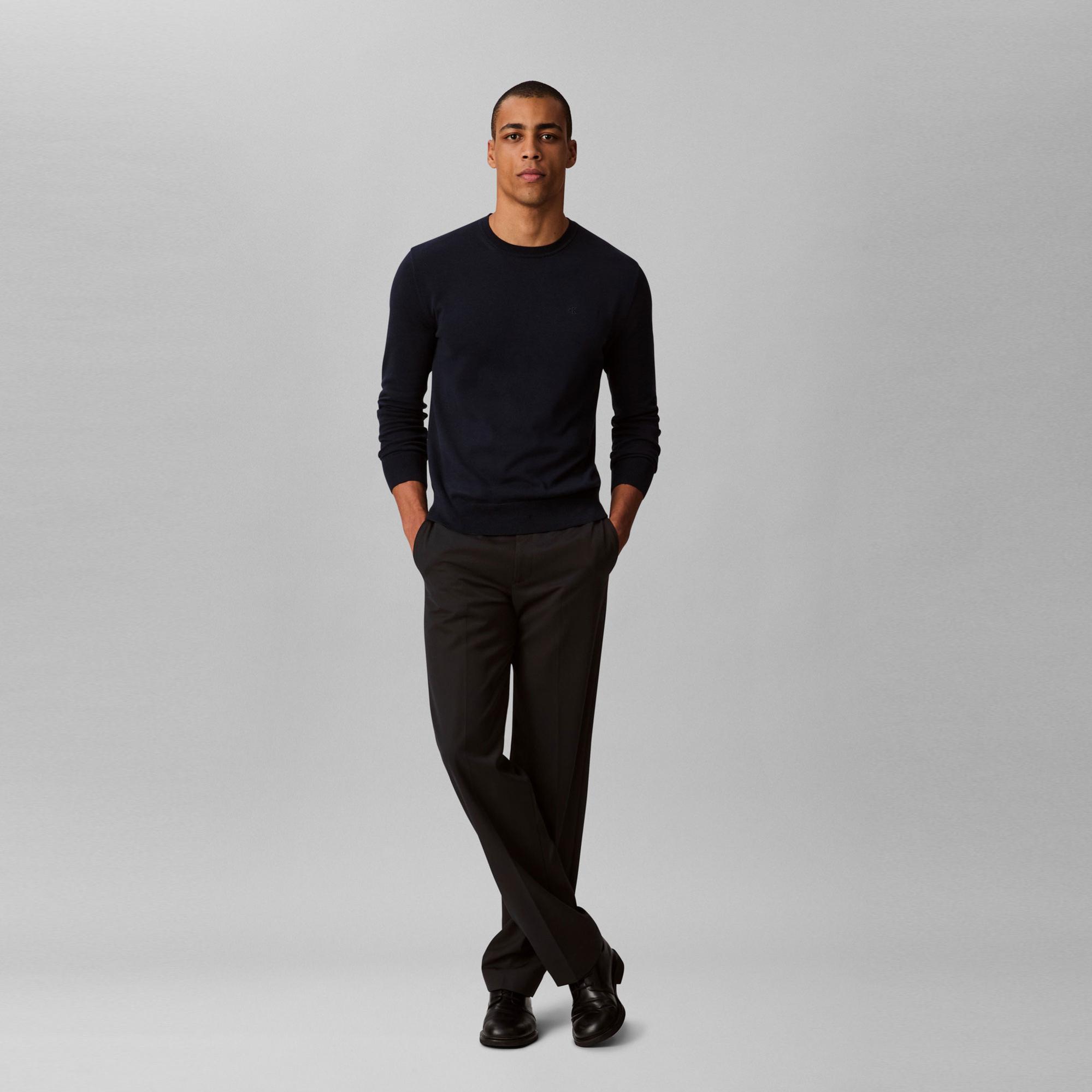 Calvin Klein Supima Cotton Crew Erkek Mavi Triko